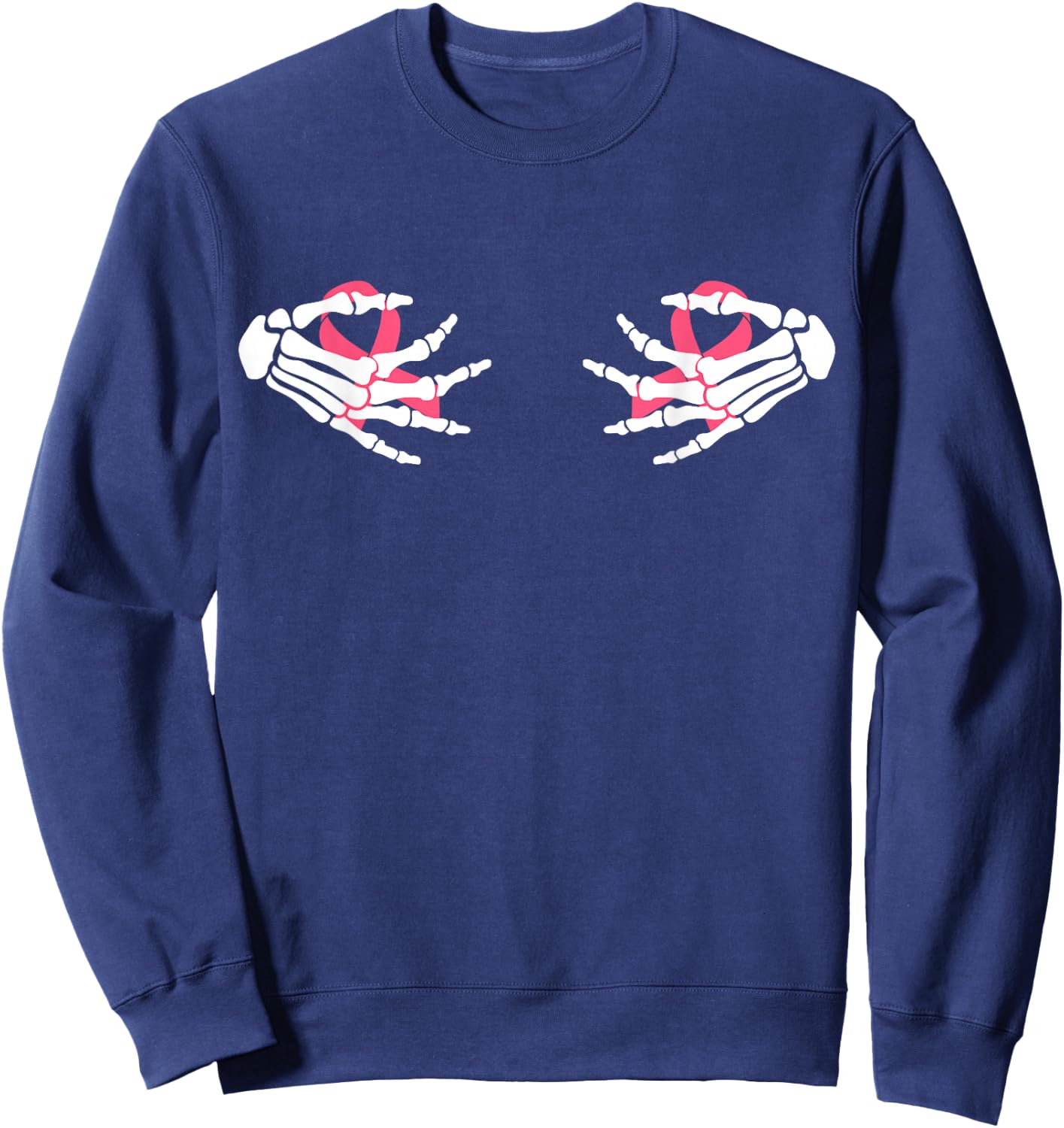 Fuck Cancer Skeleton Hand Pink Ribbon Breast Cancer Sweatshirt - Sweatshirt | Navy