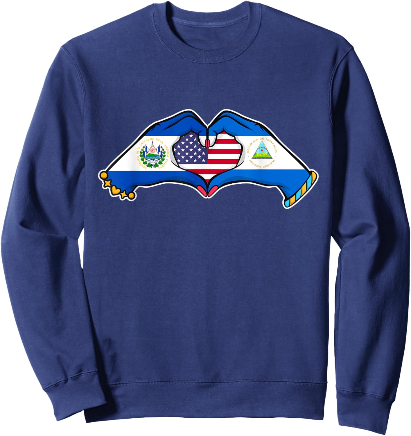 Heart hands El Salvador, Nicaragua and the US. Sweatshirt - Sweatshirt | Navy