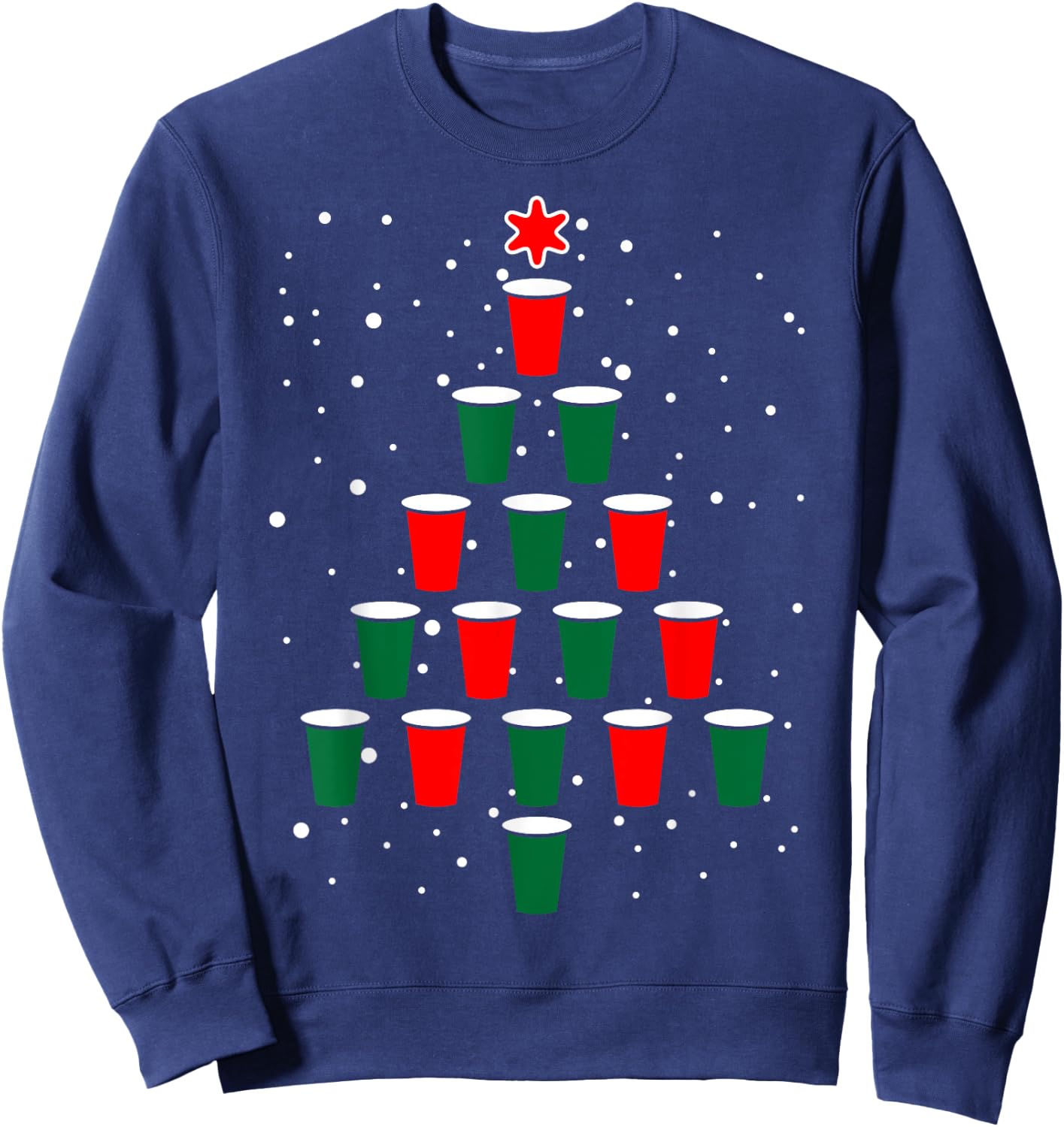 Fitintheflow -Adults Beer Pong Christmas Tree , Black, 3X-Large, Short Sleeve, , Classic Fit, Cotton 80% Polyester 20% Sweatshirt - Sweatshirt | Navy