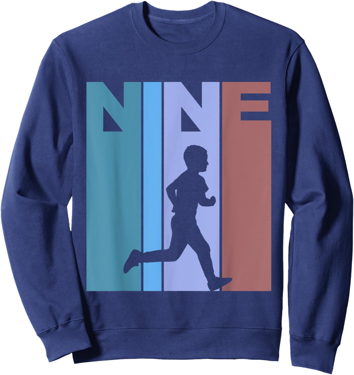 Retro 9th Birthday Running Theme 9 Year Old Runner Sweatshirt - Sweatshirt | Navy