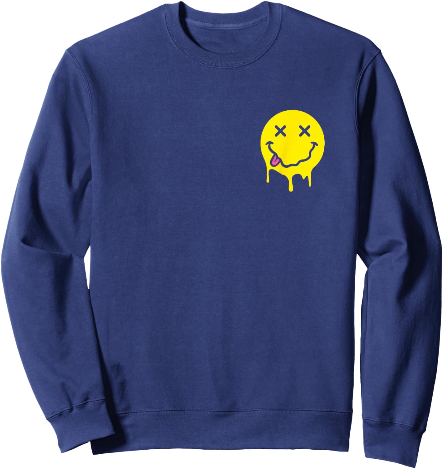 Melting Yellow Smile Funny Smiling Melted Dripping Face Cute Sweatshirt - Sweatshirt | Navy