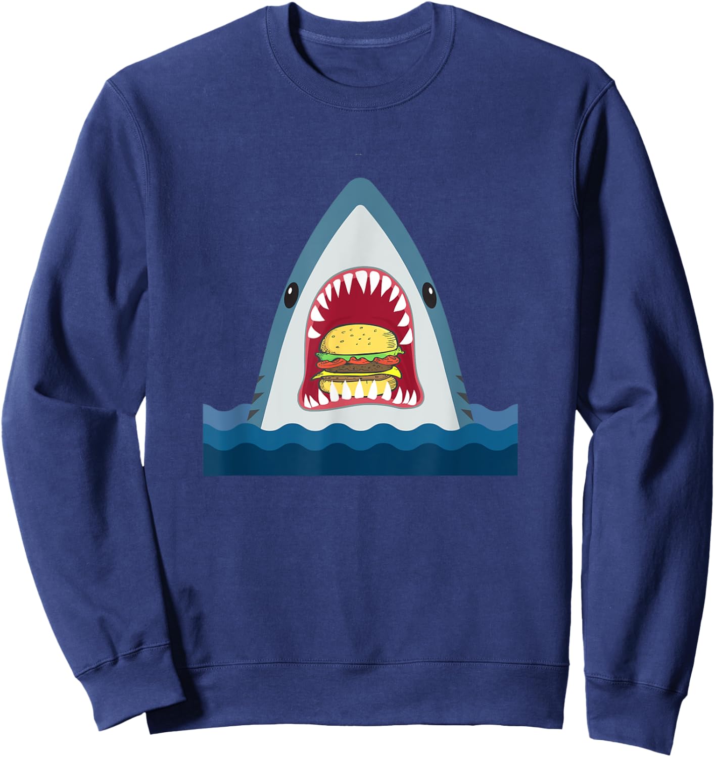Shark Shirt - Shark Eating Burger Food Lover Gift Sweatshirt - Sweatshirt | Navy