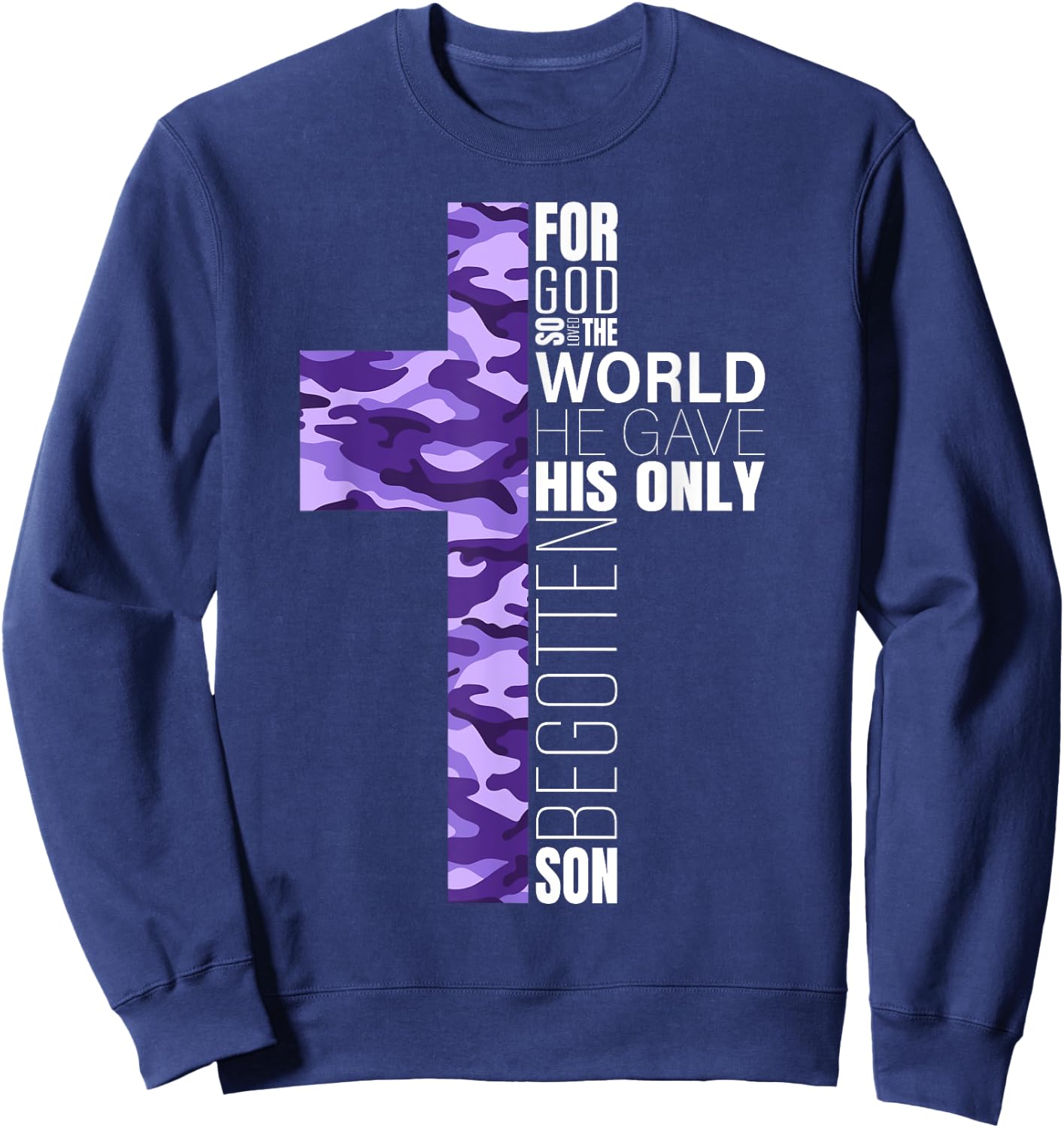 Cute Purple Camo Christian Cross Gifts Women Men Kids Verse Sweatshirt - Sweatshirt | Navy