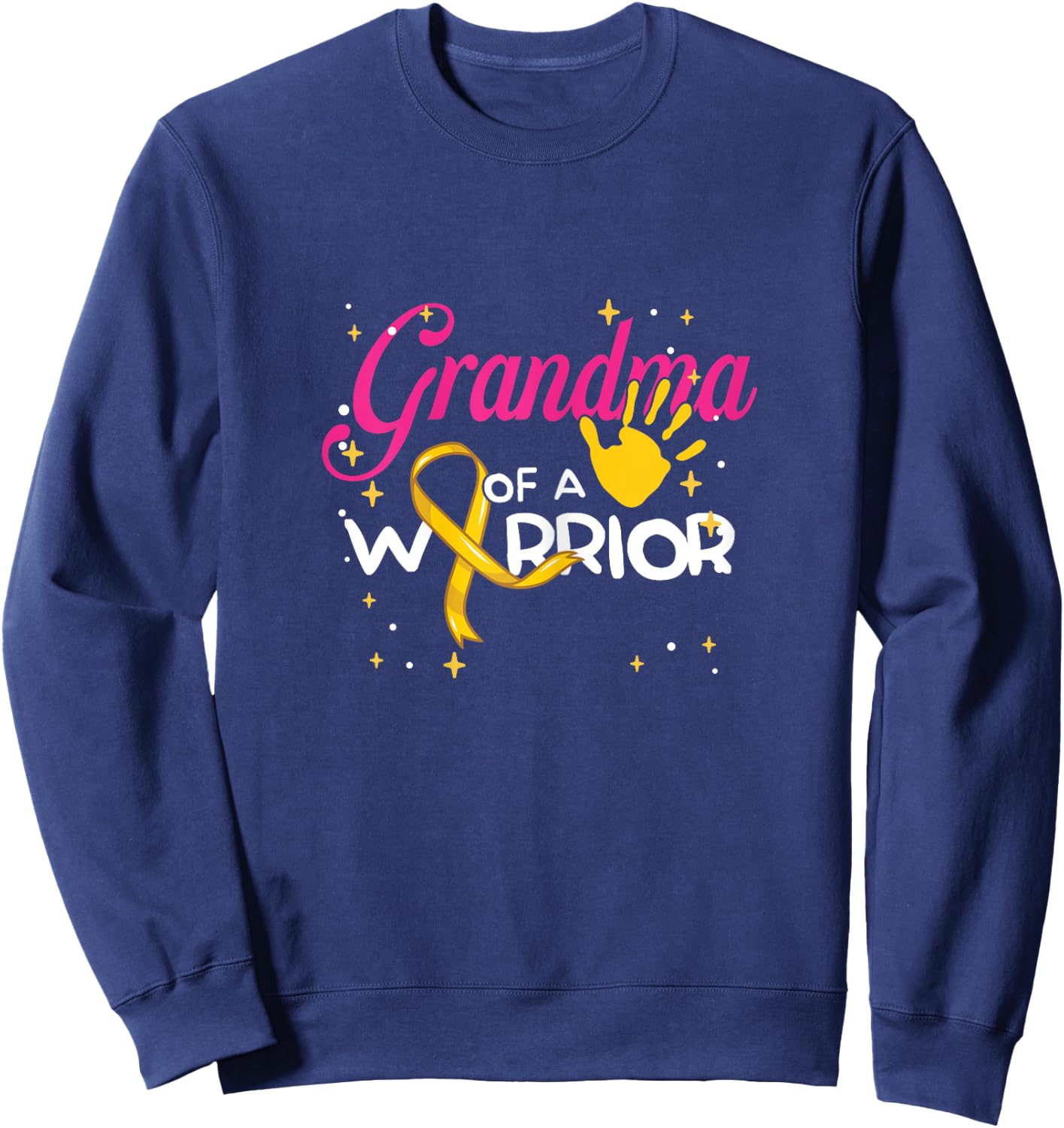 Grandma Of A Warrior | Yellow Ribbon | Childhood Cancer Sweatshirt - Sweatshirt | Navy