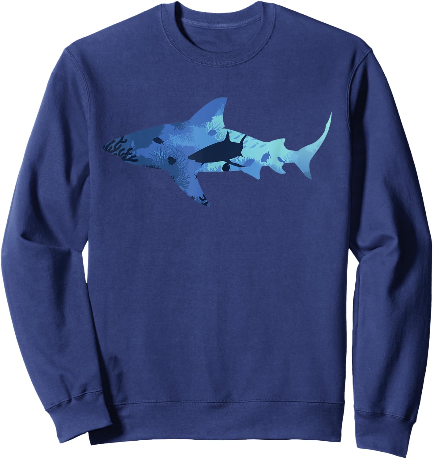 Vintage Shark Silhouette | Hammerhead Shark Tiger Shark Sweatshirt - Sweatshirt | Navy