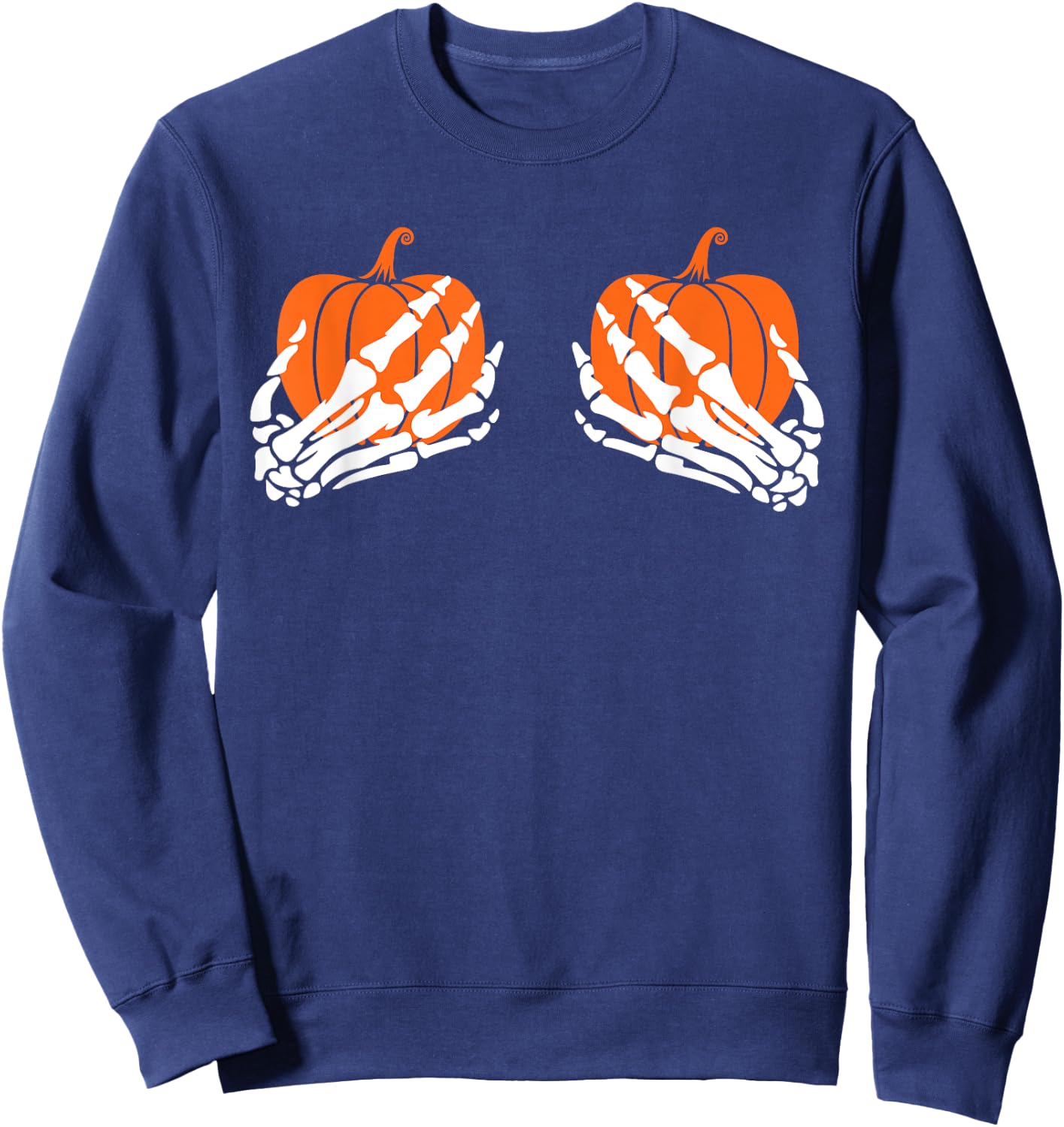 Halloween Skeleton Hand On Pumpkin Boob, Lazy Costume Sweatshirt - Sweatshirt | Navy