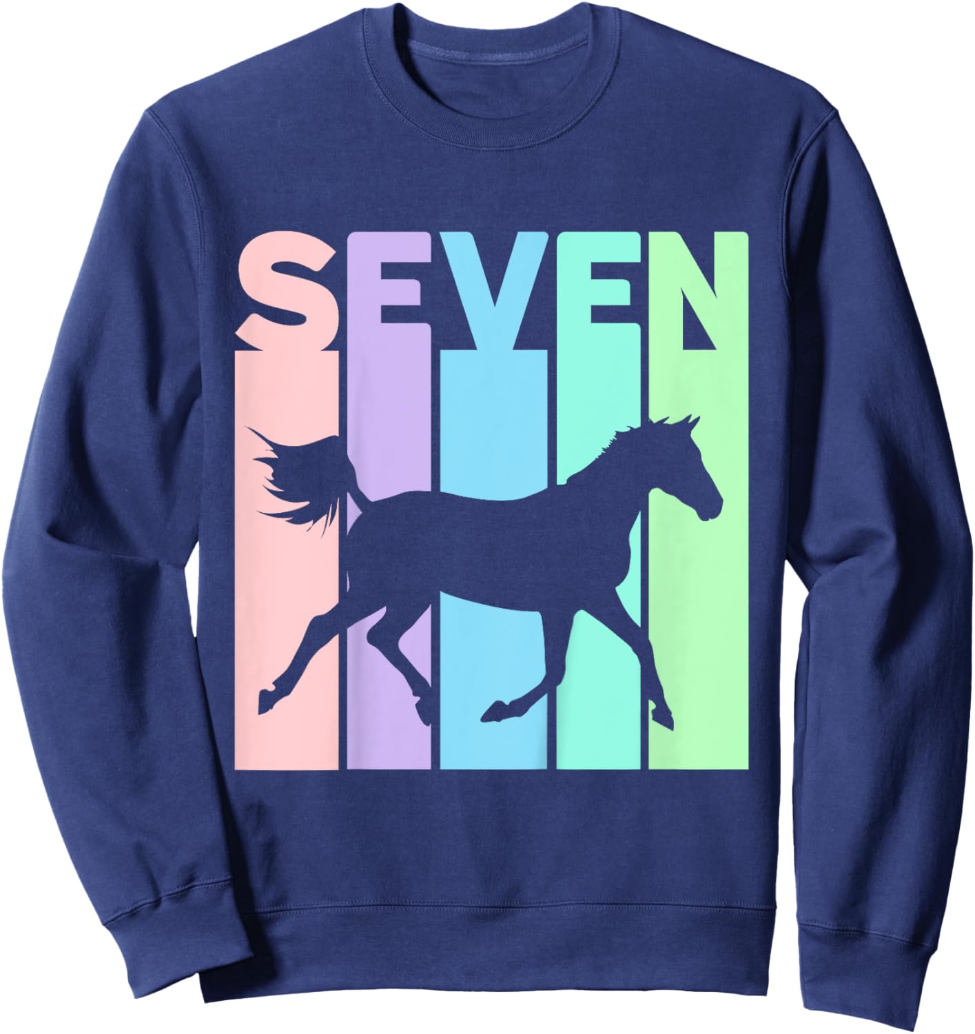 Seven Years Old Girls Birthday Horse 7th Sweatshirt - Sweatshirt | Navy