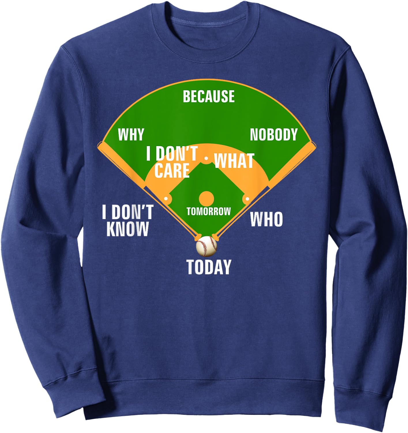 Who's on First? Baseball Diamond Fielding Card Funny Gift Sweatshirt - Sweatshirt | Navy