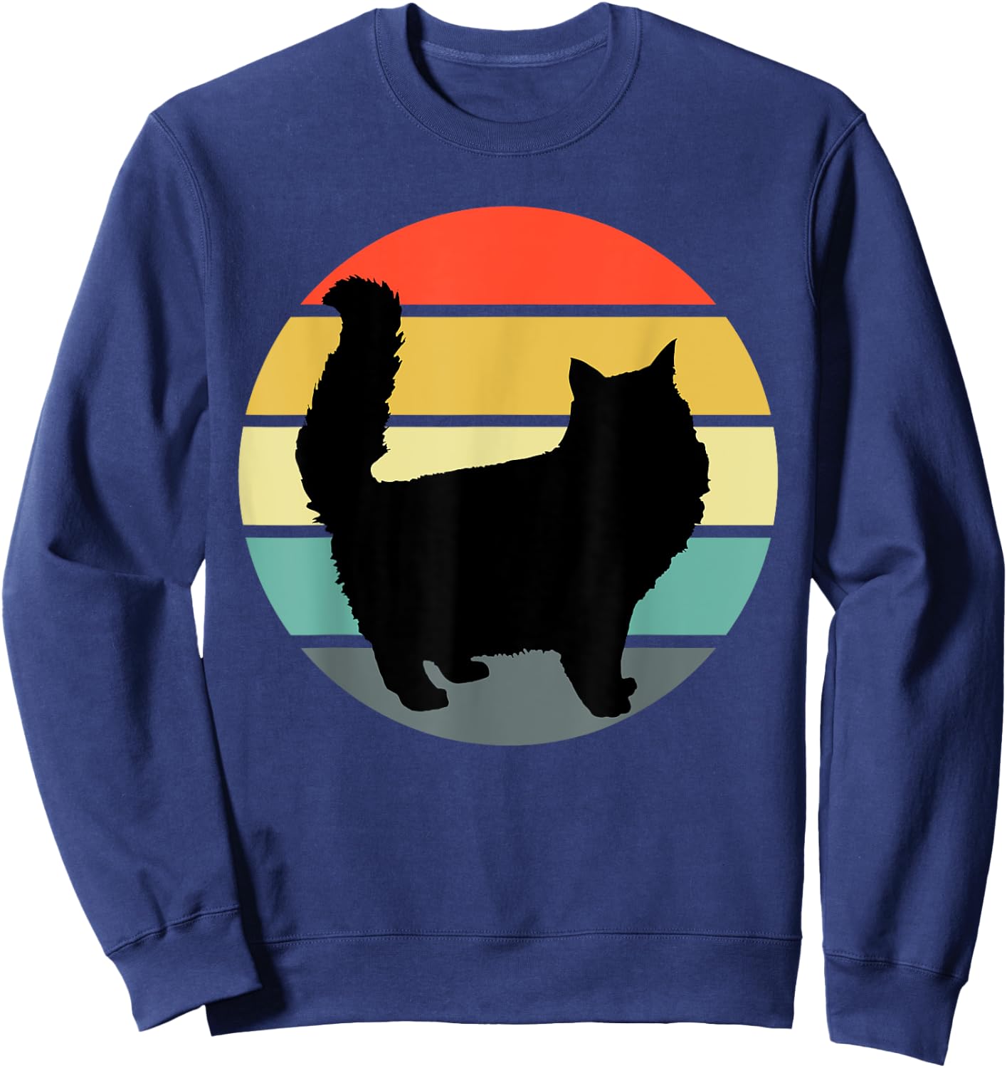 Funny Fluffy Black Cat Vintage Retro Style Gift Men Women Sweatshirt - Sweatshirt | Navy