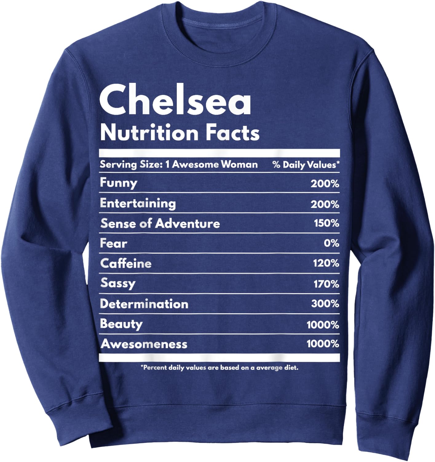 Chelsea Nutrition Facts Gift Funny Personalized Name Chelsea Sweatshirt - Sweatshirt | Navy