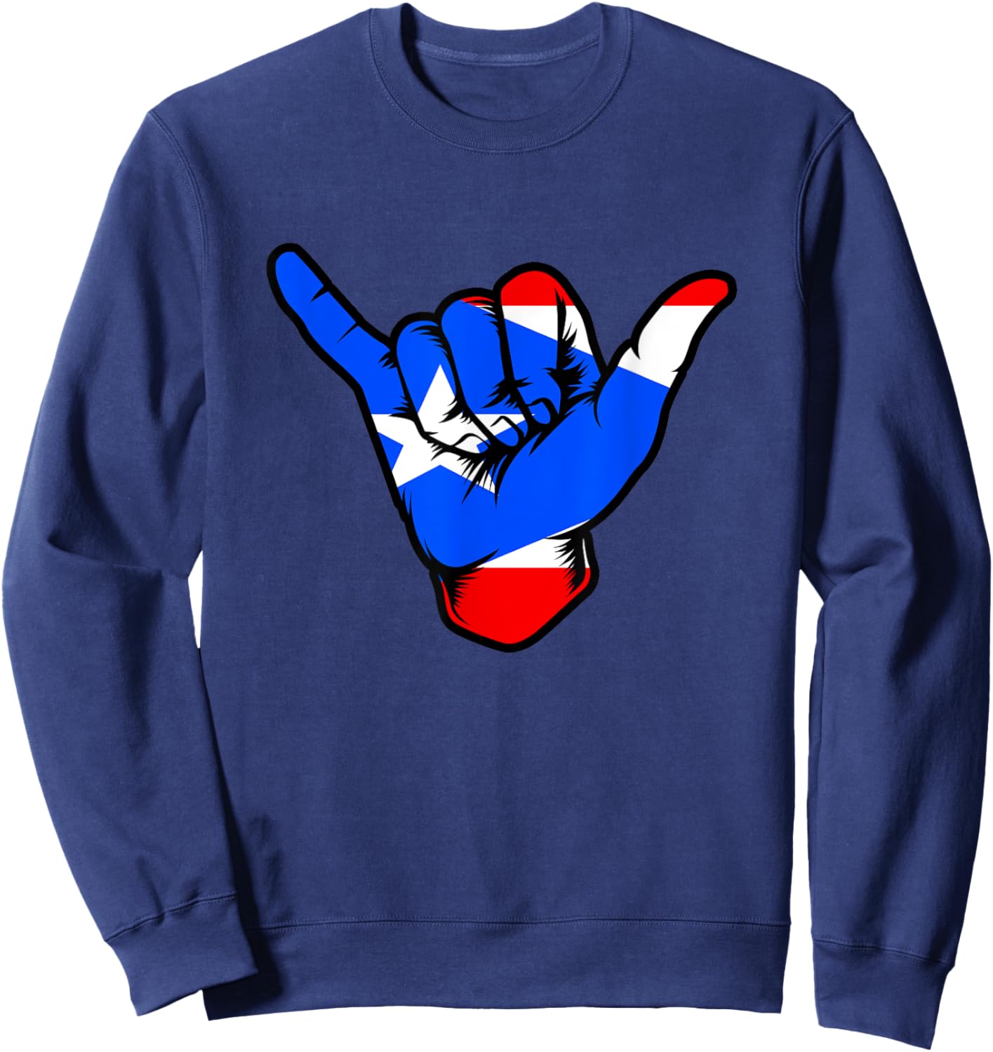 Boricua Puerto Rico PR Flag Puerto Rican Shaka Hand Hawaiian Sweatshirt - Sweatshirt | Navy