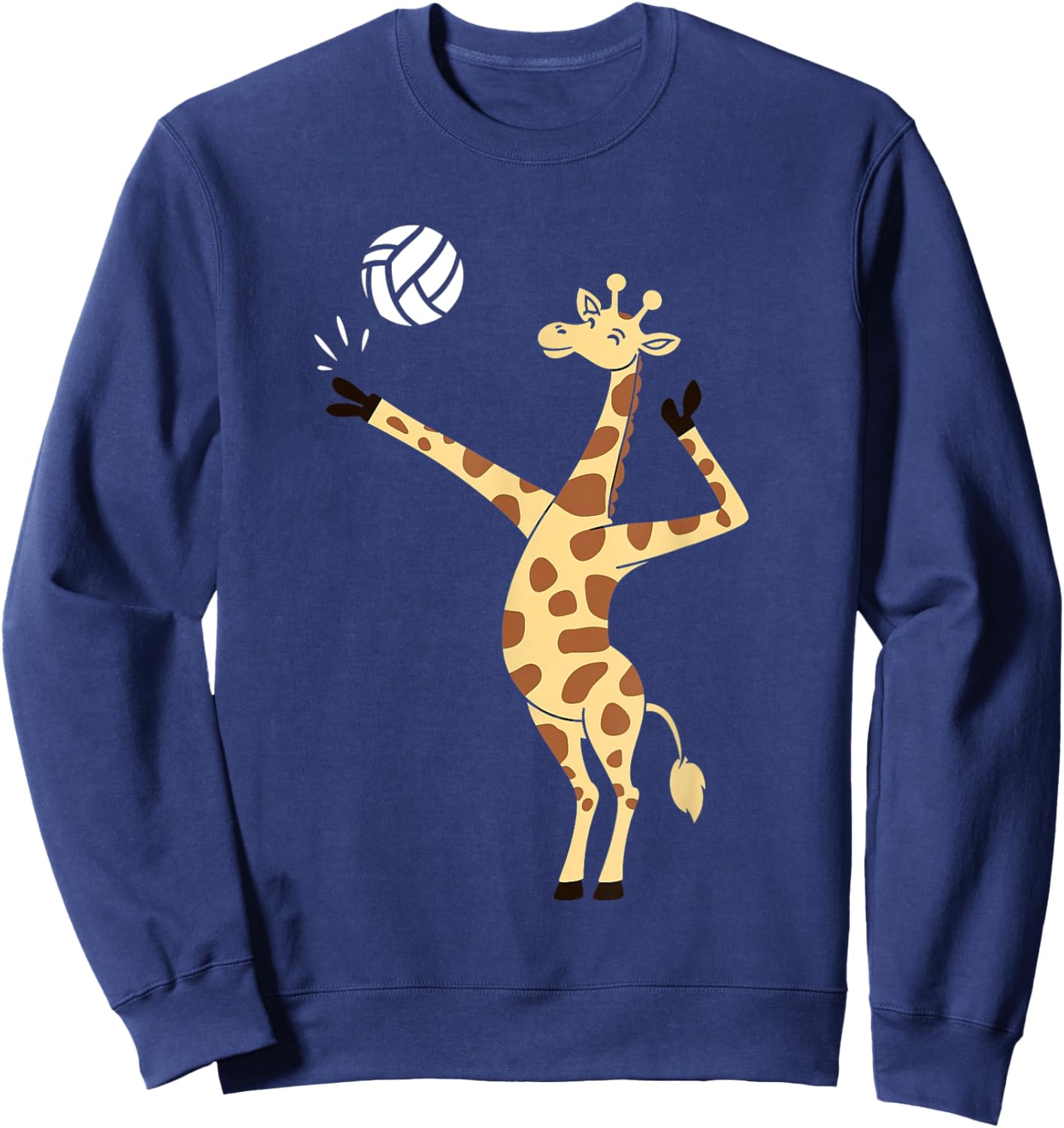 Giraffe Playing Volleyball Funny Whimsical Cartoon Graphic Sweatshirt - Sweatshirt | Navy