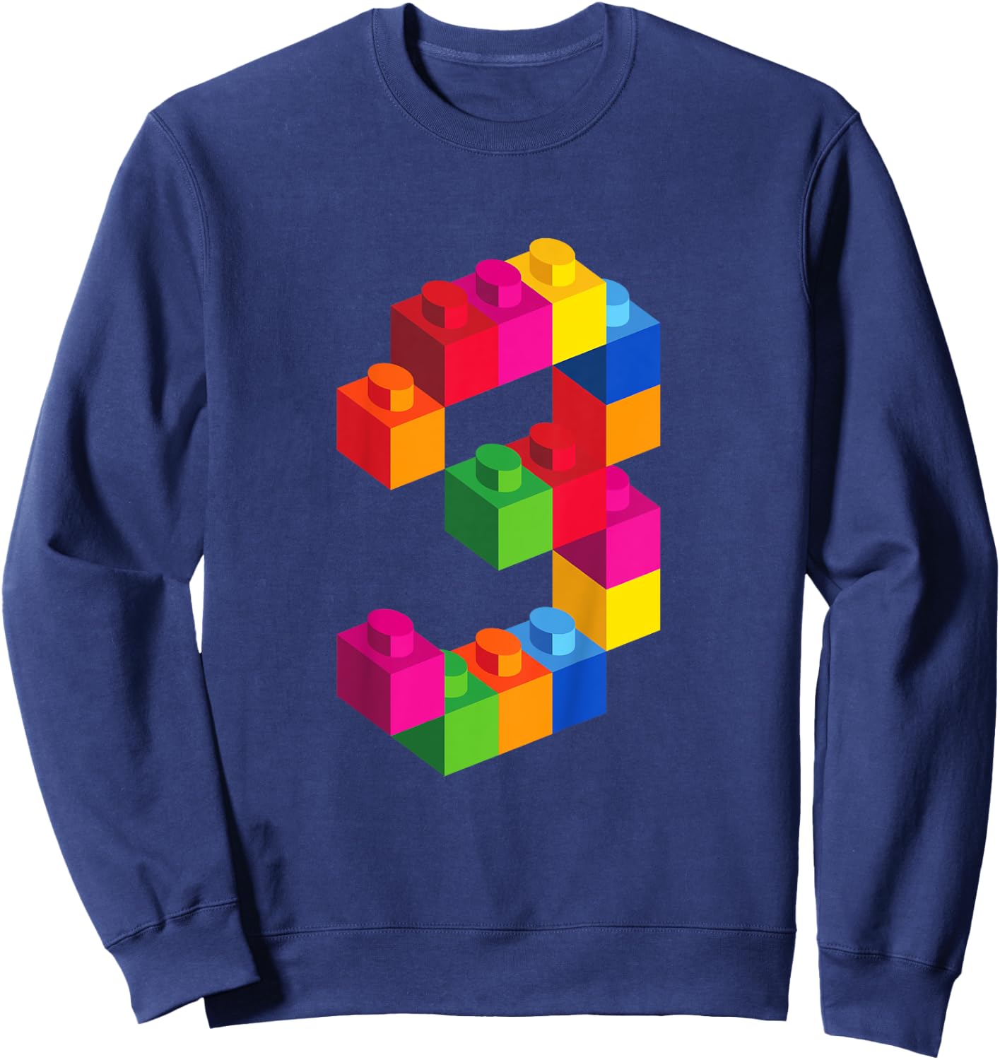 3 Year Old Building Blocks Birthday T Shirt Bricks 3rd Gift Sweatshirt - Sweatshirt | Navy