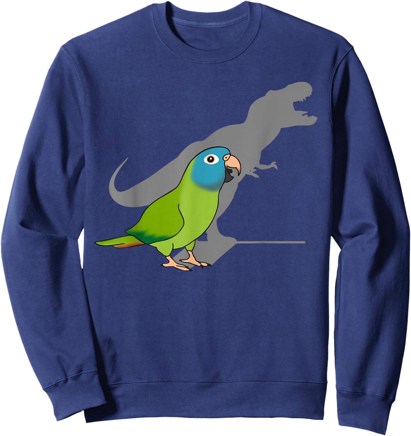 T-rex Blue Crowned Conure, Funny Dinosaur Shadow Parrot Sweatshirt - Sweatshirt | Navy