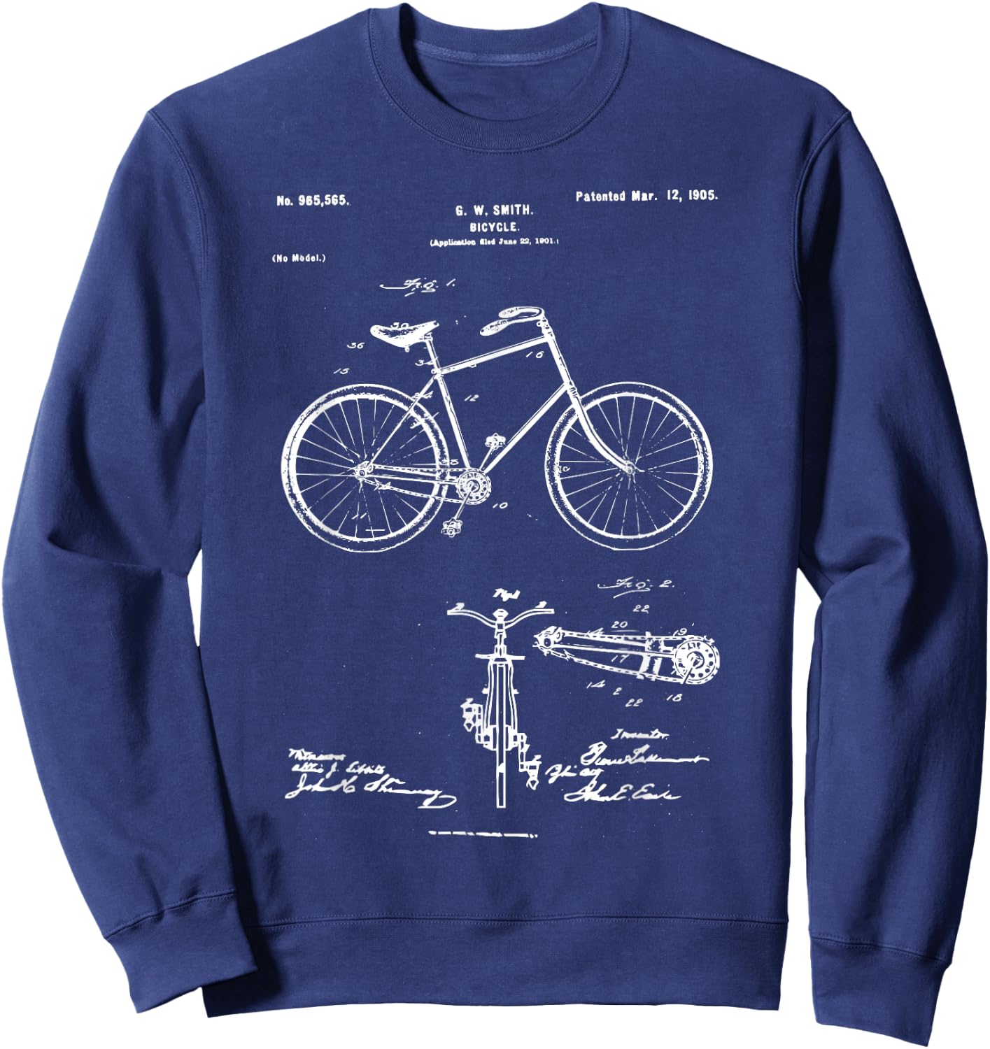 Vintage Patent Print 1900 Bicycle , Bike Shirt Sweatshirt - Sweatshirt | Navy