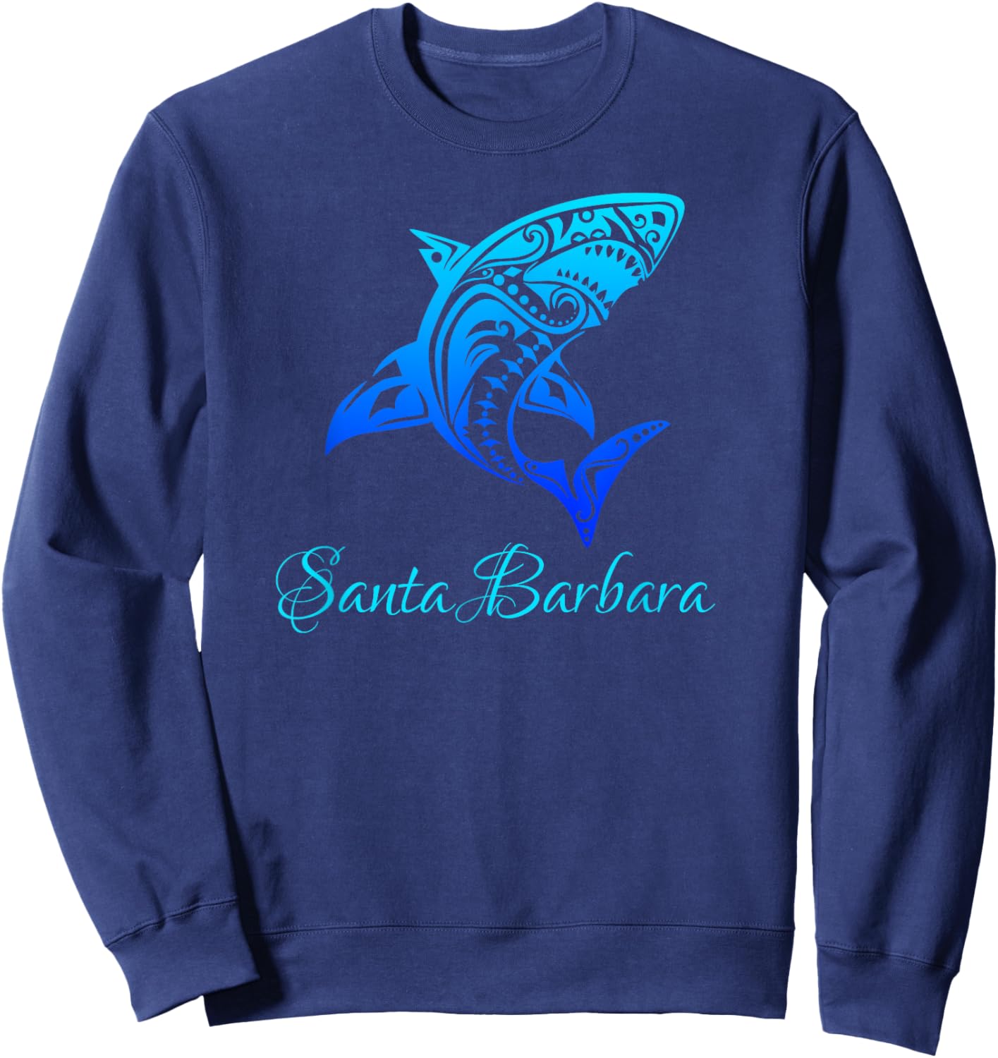 Santa Barbara, California Vintage Retro Tribal Shark Sweatshirt - Sweatshirt | Navy