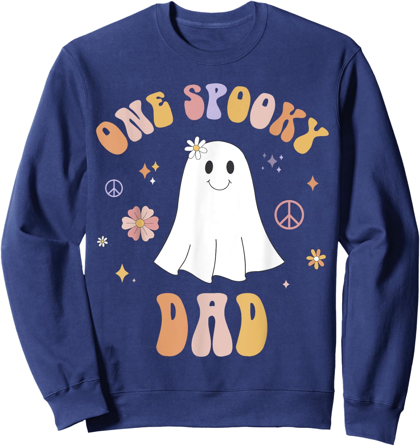 One Spooky Dad First Birthday Retro Halloween Ghost Boo Sweatshirt - Sweatshirt | Navy