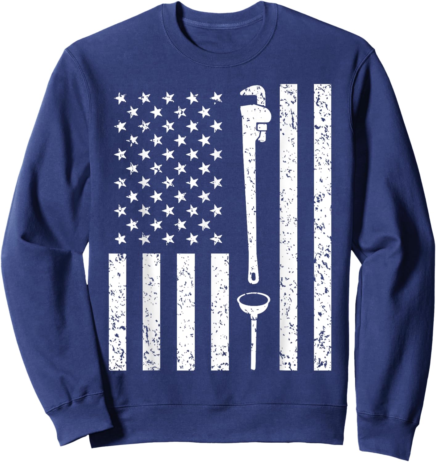 American Flag Plumber Vintage Plumbing Worker Men Funny Gift Sweatshirt - Sweatshirt | Navy
