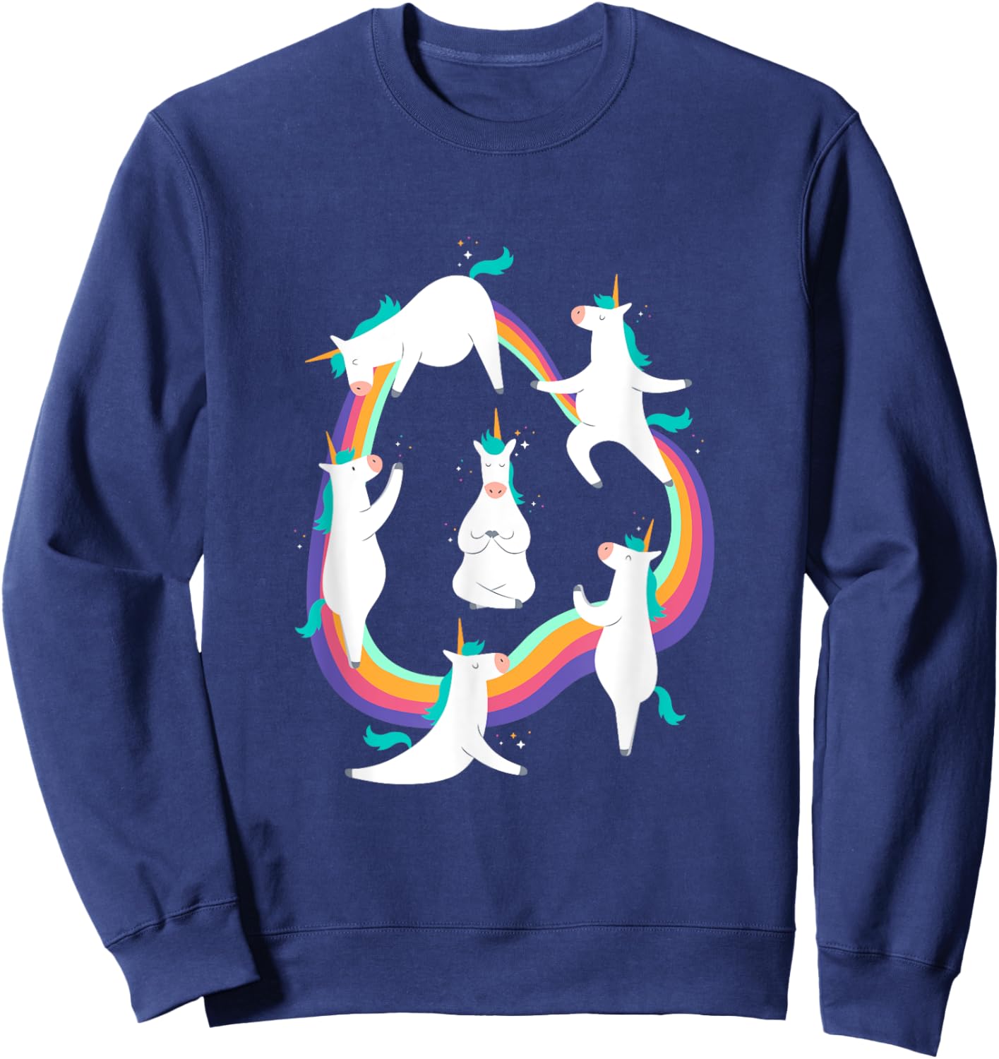 Unicorn Yoga Poses Colorful Cute and Funny Rainbow Yoga Pink Sweatshirt - Sweatshirt | Navy