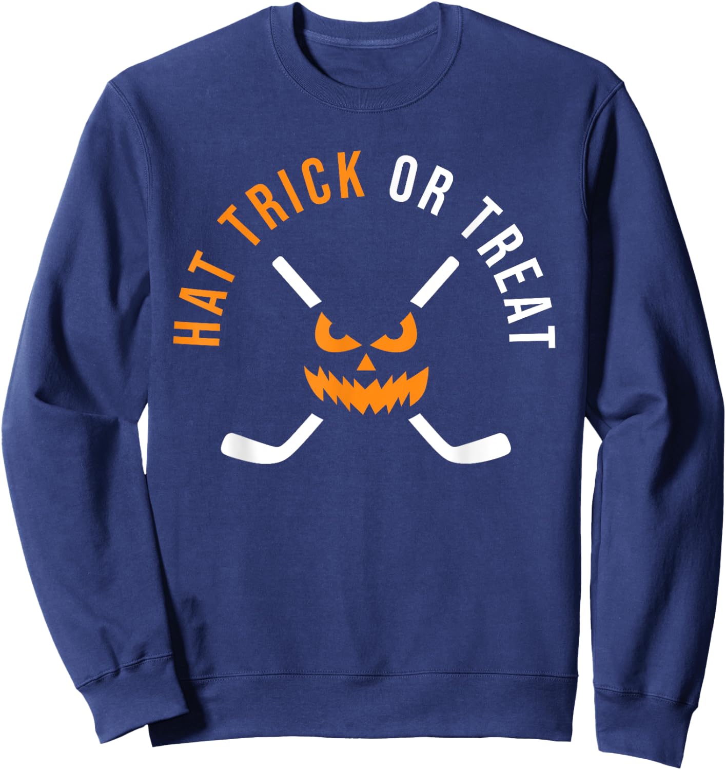 Halloween Hockey Hat Trick Or Treat Ice Hockey Player Sweatshirt - Sweatshirt | Navy