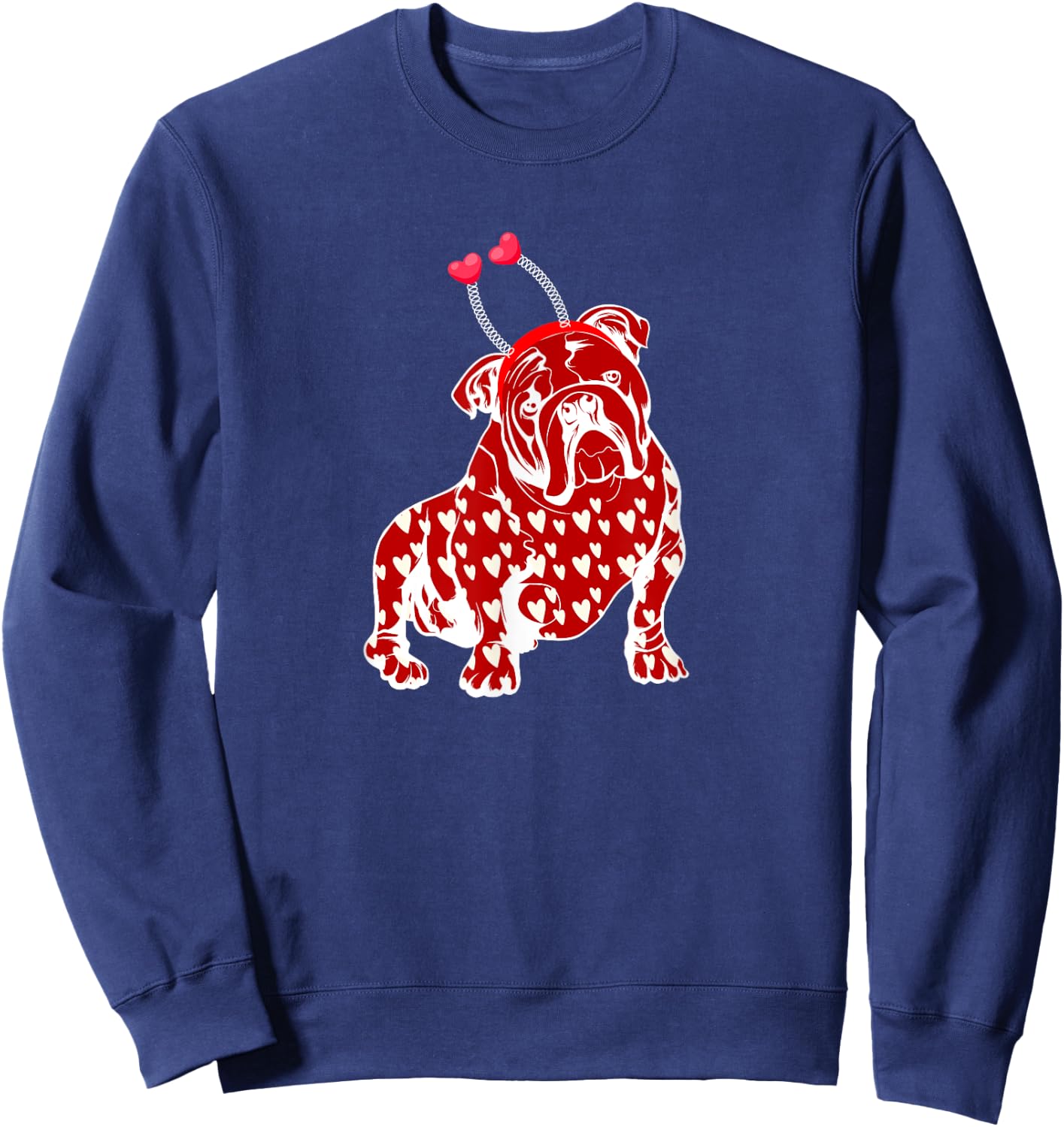 Bulldog Valentine Day Plaid Heart Pattern Dog Headband Heart Women Girls Kids Sweatshirt - Sweatshirt | Navy
