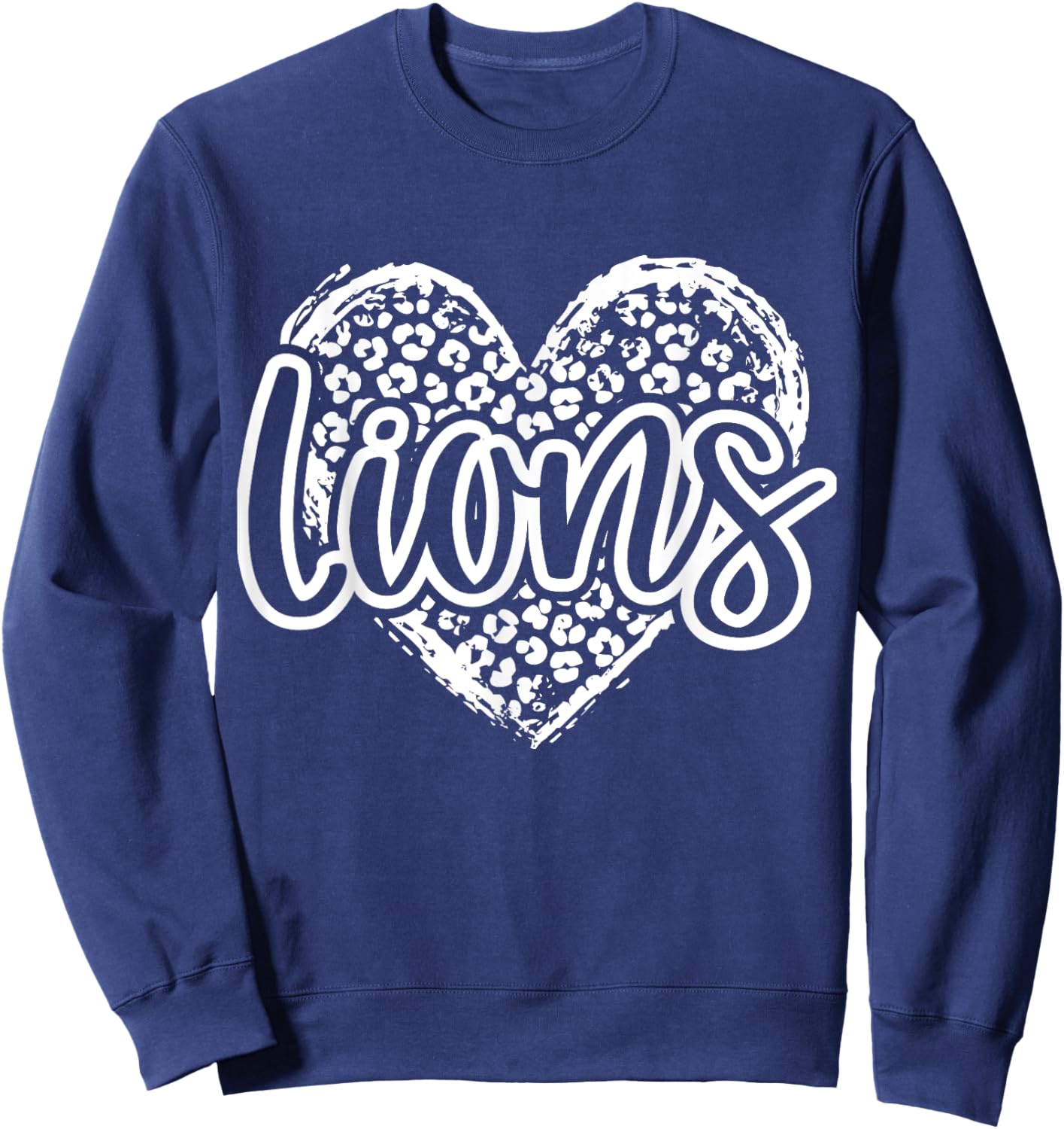 Leopard Cheetah Heart LIONS School Spirit Top Distressed Sweatshirt - Sweatshirt | Navy