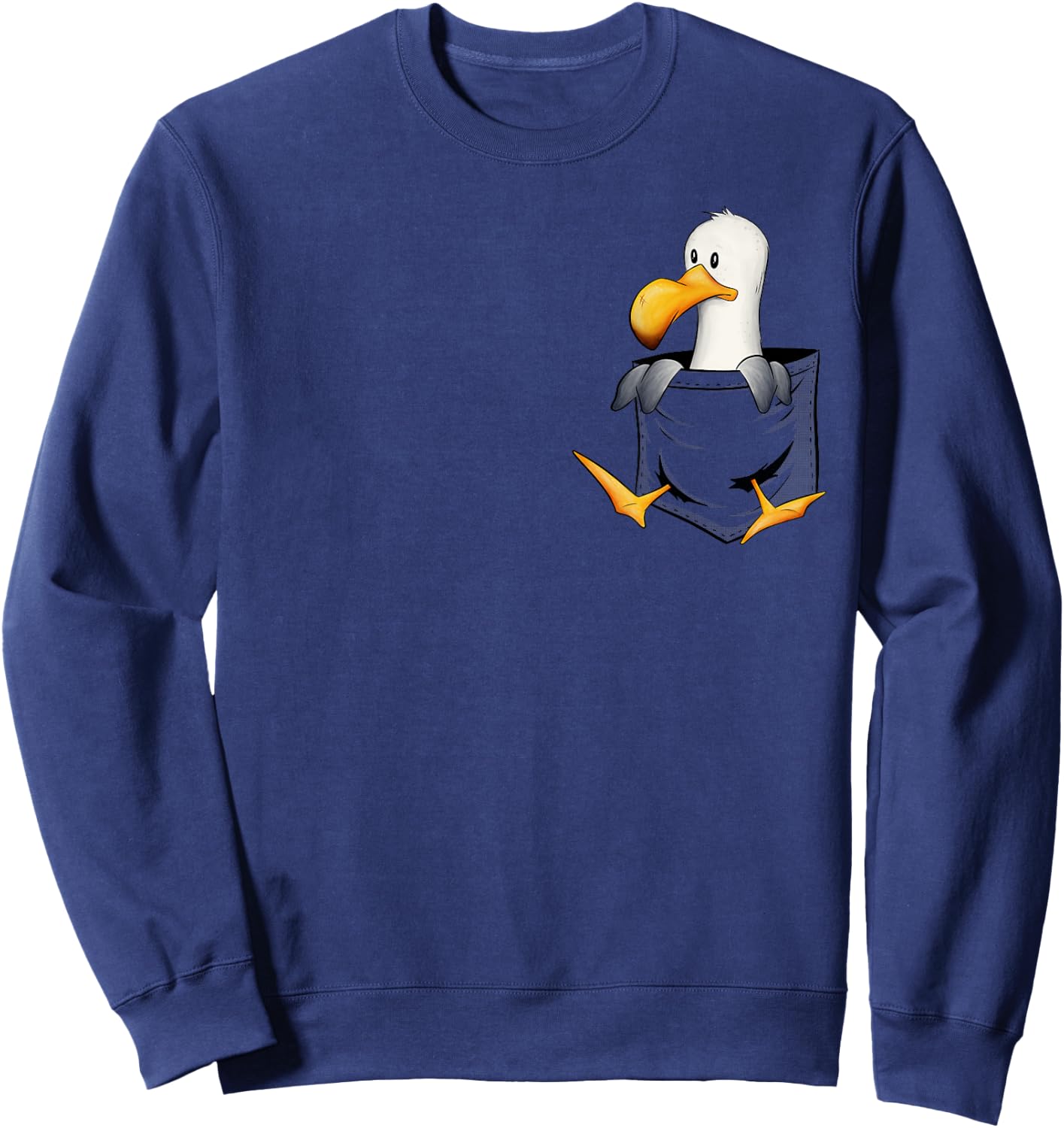 Funny Sea-Bird Drawing Cute Seagull In Pocket Sweatshirt - Sweatshirt | Navy