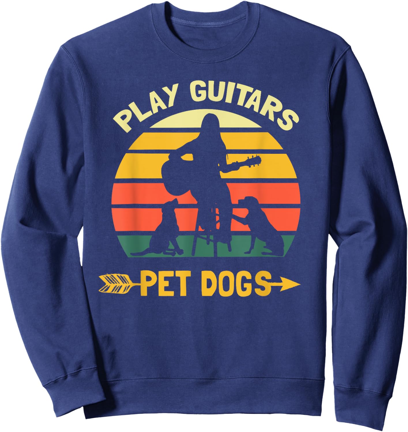 Play Guitars Pet Dogs Funny Guitar Lover Guitarist Vintage Sweatshirt - Sweatshirt | Navy