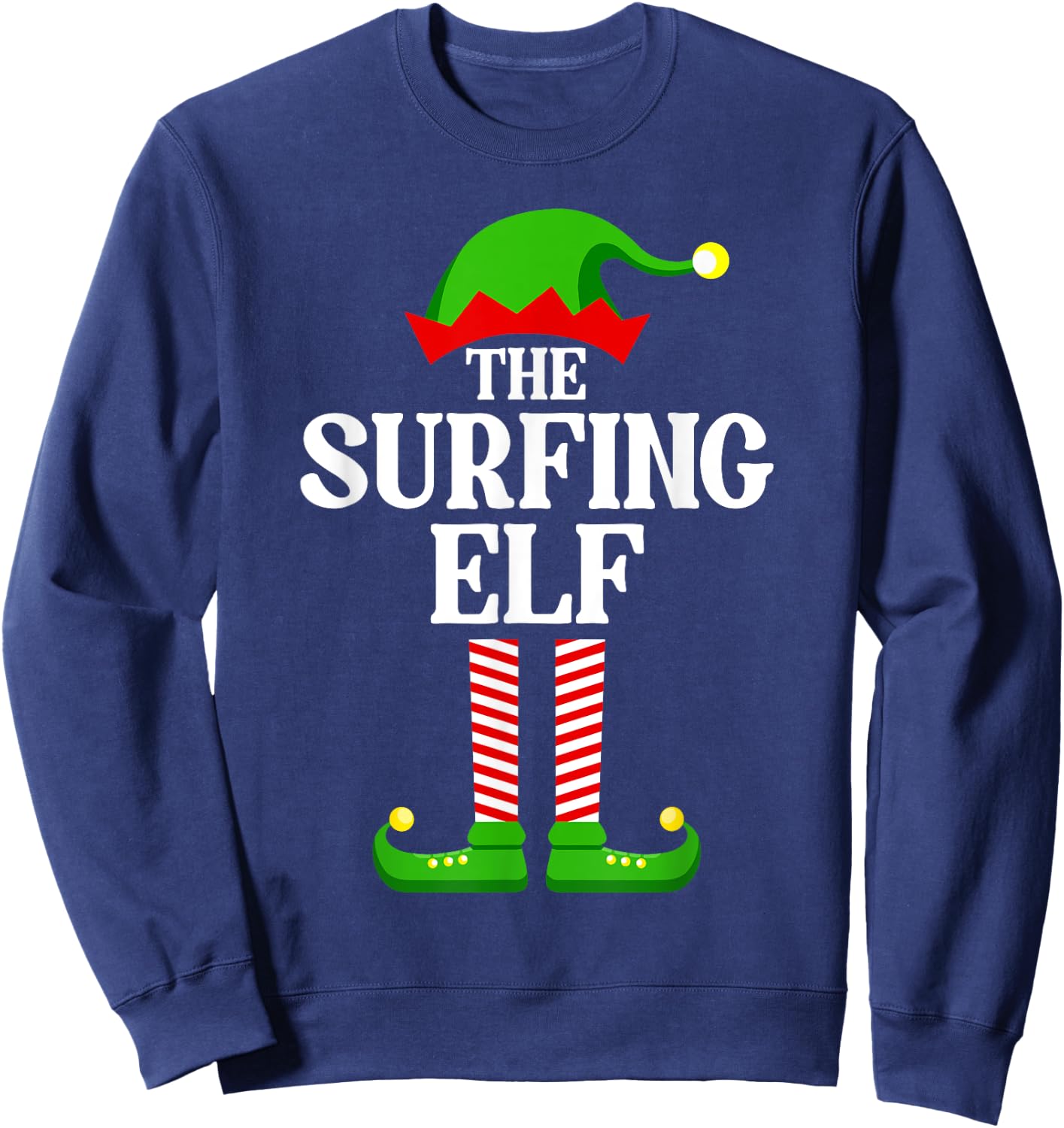 Surfing Elf Family Matching Group Funny Christmas Sweatshirt - Sweatshirt | Navy