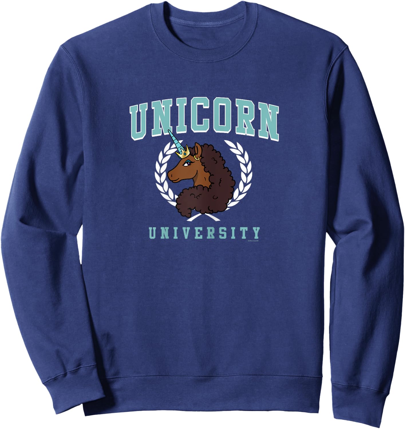 Afro Unicorn Unique Unicorn University Collegiate Logo Sweatshirt - Sweatshirt | Navy