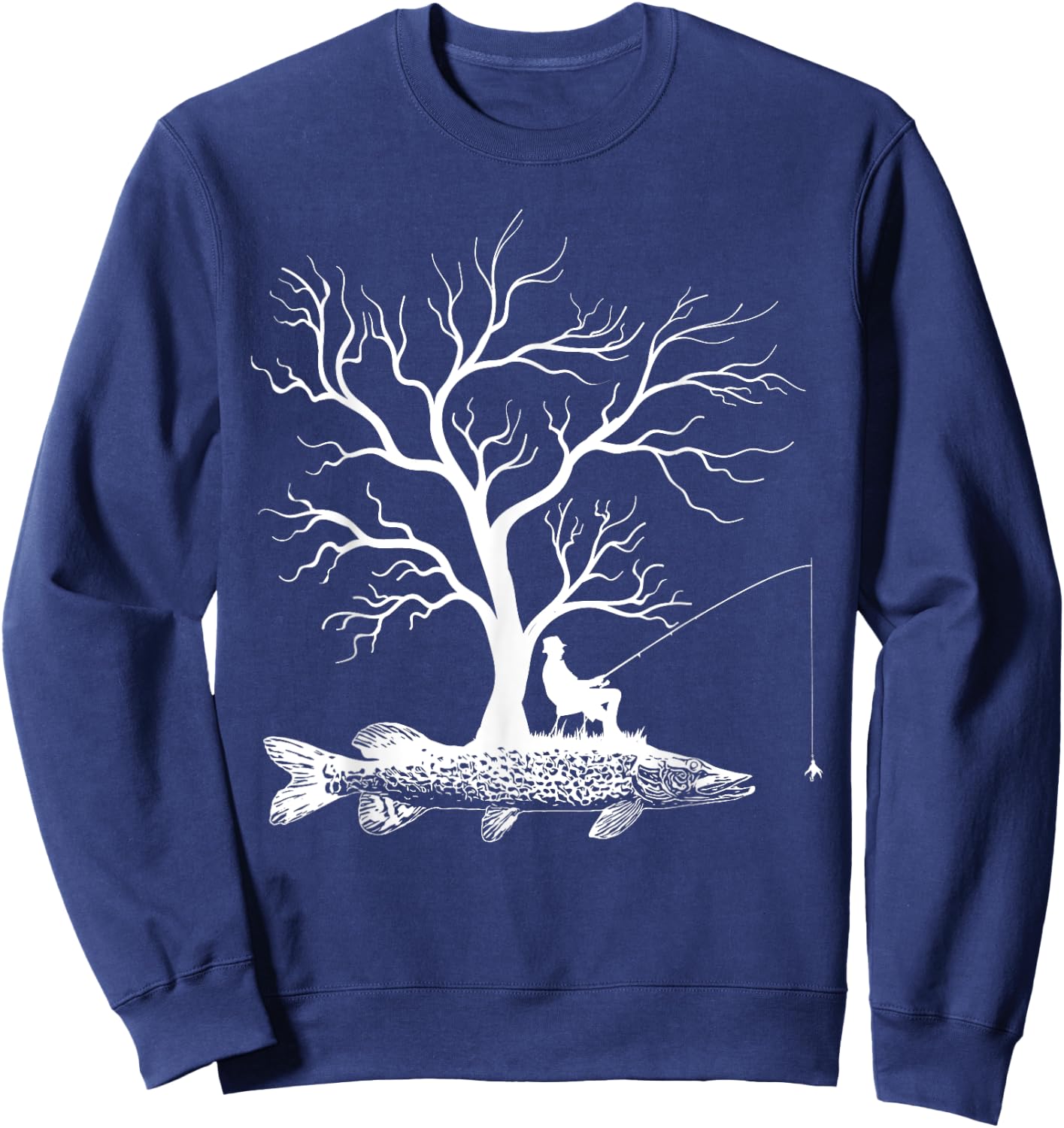 Graphic Tree Fishing Rod - Fish Northern Pike Sweatshirt - Sweatshirt | Navy