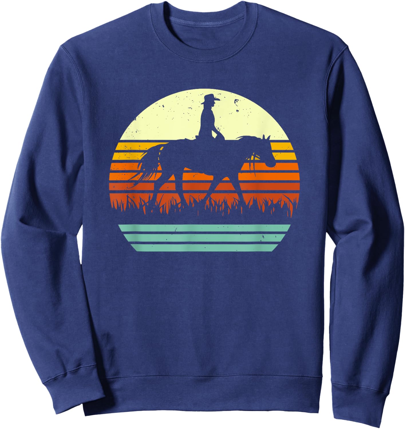 Retro Sun Style Western Ranch Trail Horse Sweatshirt - Sweatshirt | Navy
