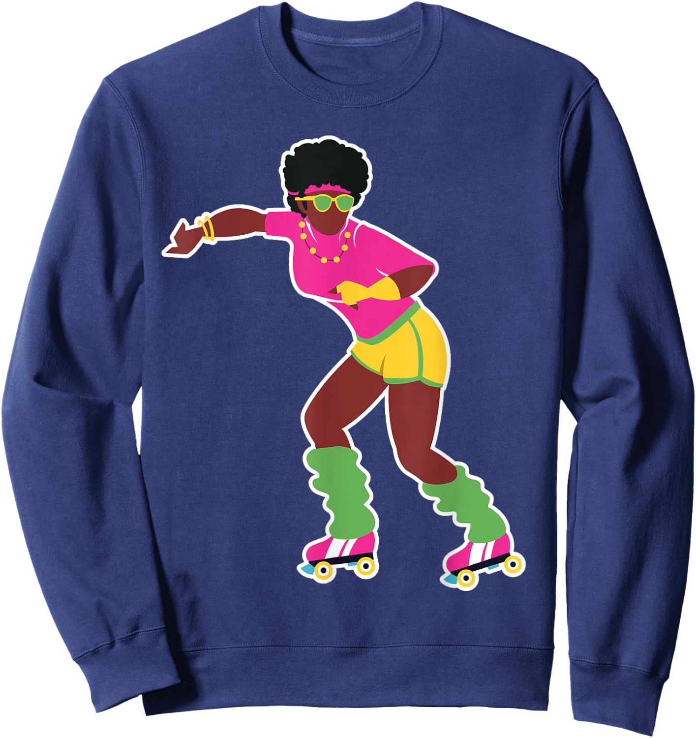 Funny Roller Skating Derby 70's 80's Skater Afro Girl Gifts Sweatshirt - Sweatshirt | Navy