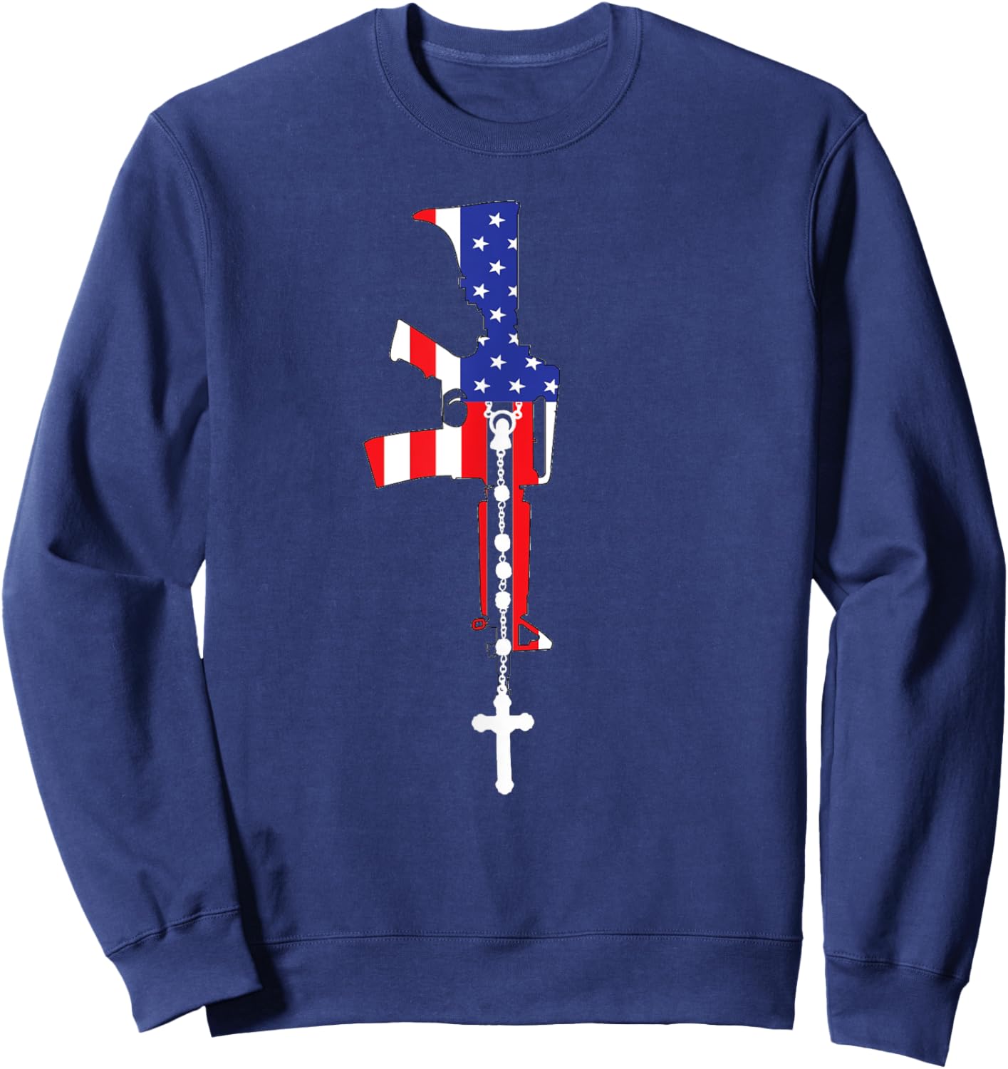 American Flag Rosary Patriotic Catholic Sweatshirt - Sweatshirt | Navy