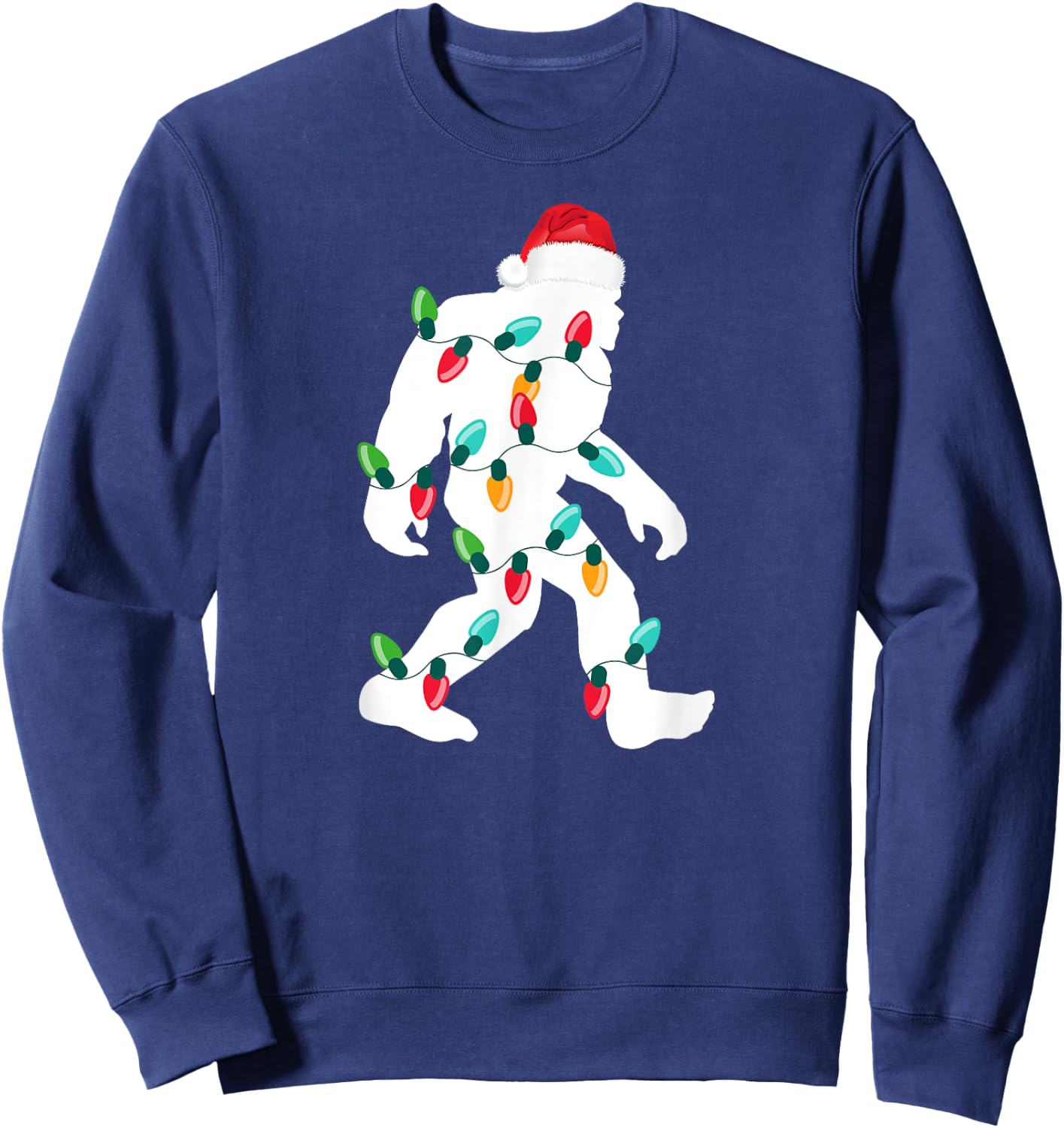 Bigfoot Santa Hat Christmas Sasquatch Xmas Lights Sweatshirt - Sweatshirt | Navy