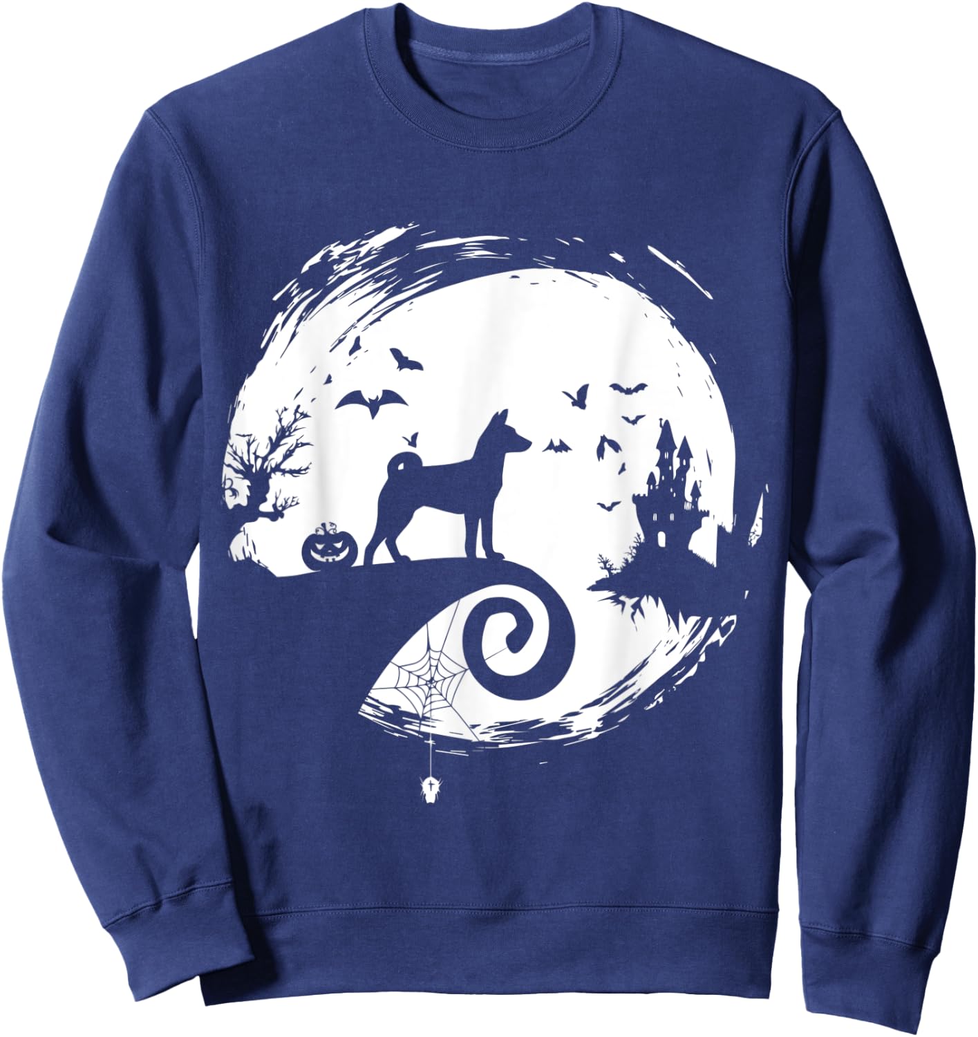 Basenji Halloween Costume Moon Silhouette Creepy Sweatshirt - Sweatshirt | Navy