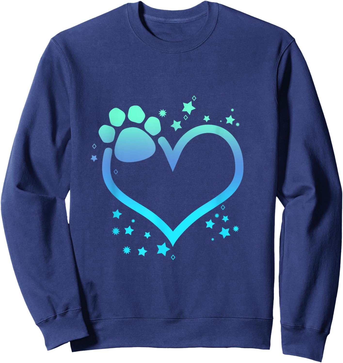 Blue Paw Print Heart Cute Dog Cat Love Valentines Day Men Women Girls Kids Sweatshirt - Sweatshirt | Navy
