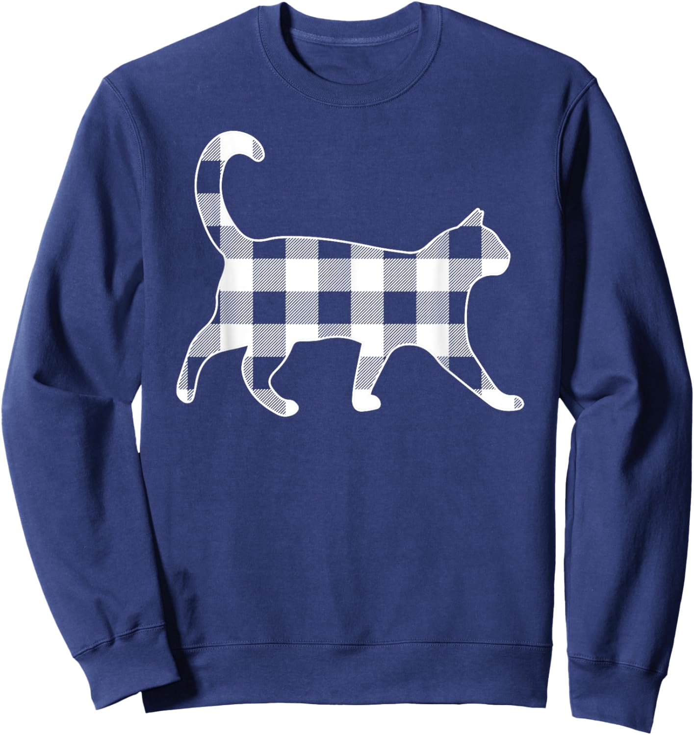 Cat Black & White Buffalo Plaid Merry Christmas Sweatshirt - Sweatshirt | Navy