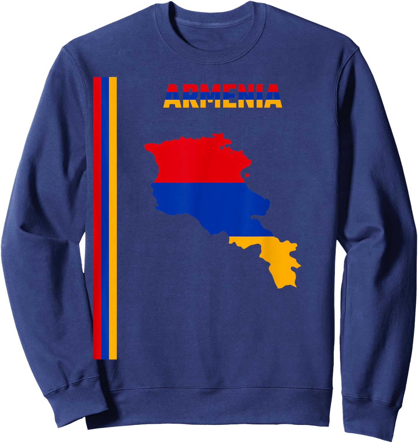 Vertical Armenian Flag, text “ARMENIA” & Silhouette map Sweatshirt - Sweatshirt | Navy