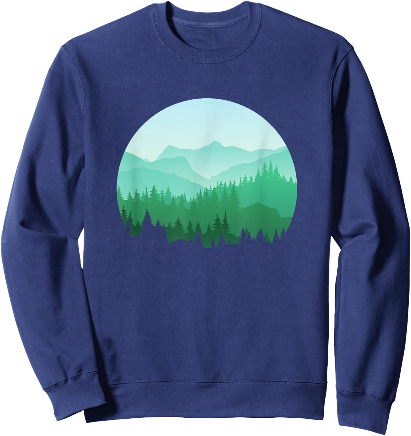 Teal Green Mountain and Forest Scene Silhouette Graphic Sweatshirt - Sweatshirt | Navy