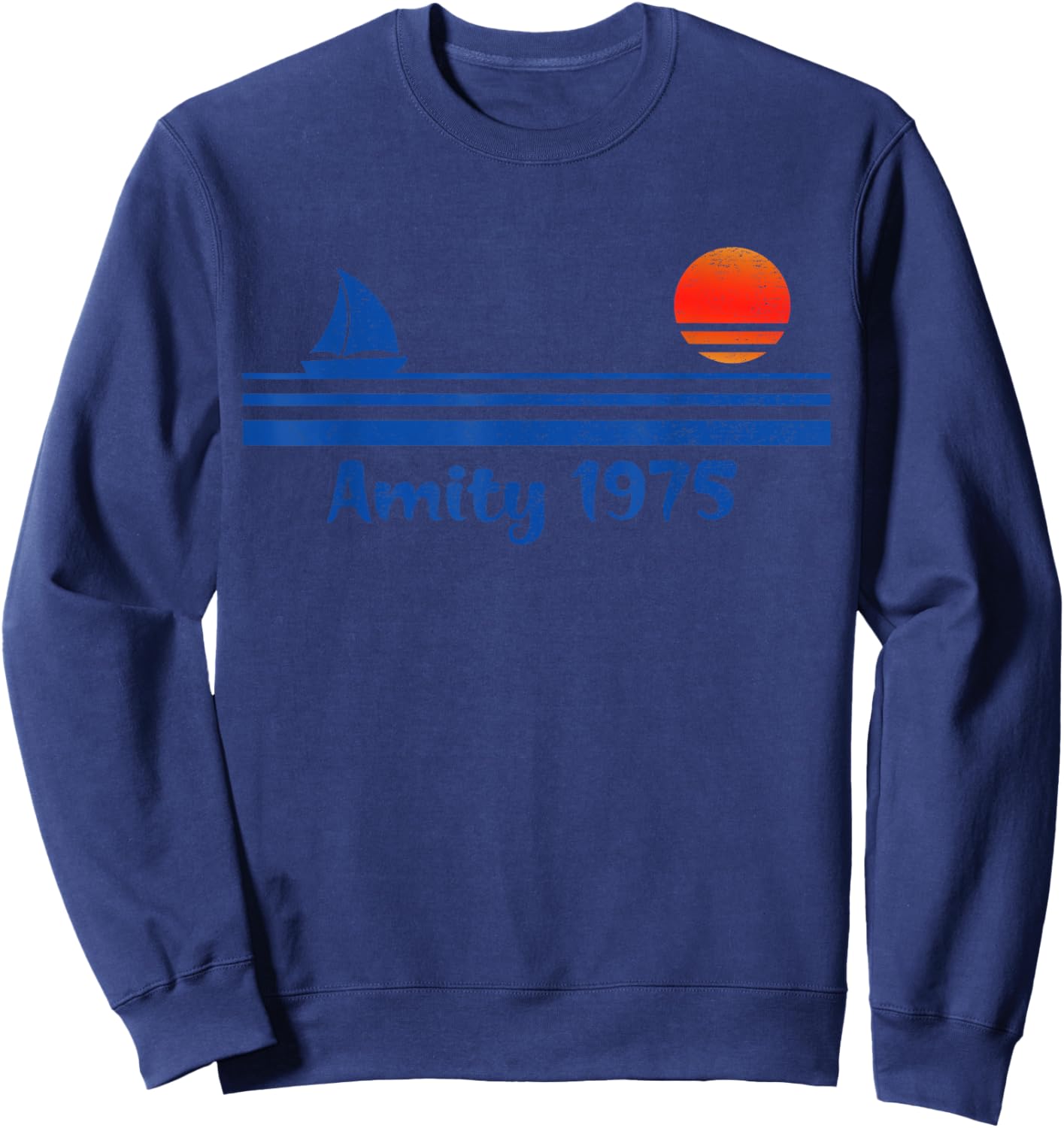 1975 Funny Outfits Shark Lovers Adorable Ocean Happily Sweatshirt - Sweatshirt | Navy