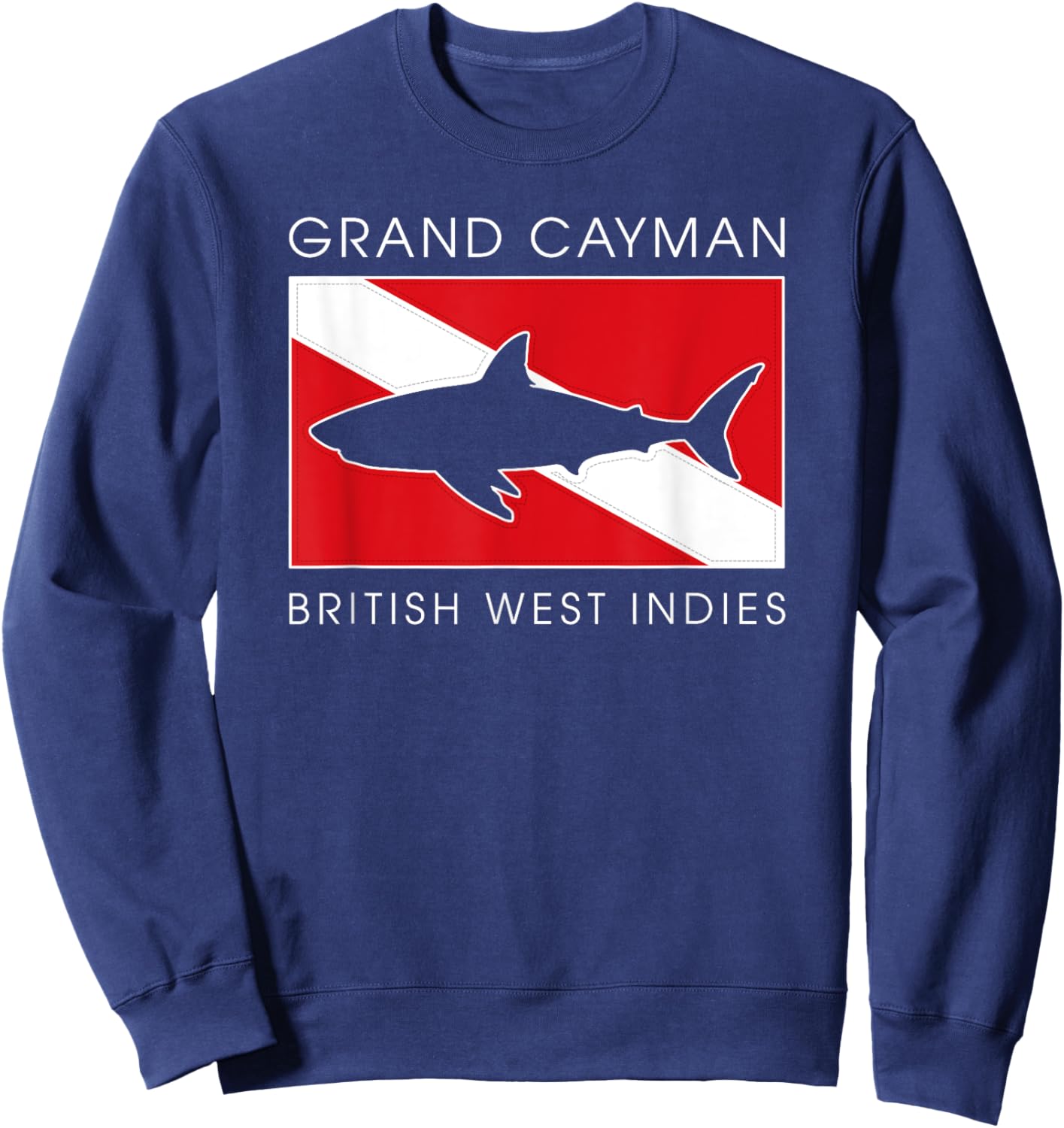 Retro Shark Scuba Diver Grand Cayman Islands Scuba Dive Flag Sweatshirt - Sweatshirt | Navy