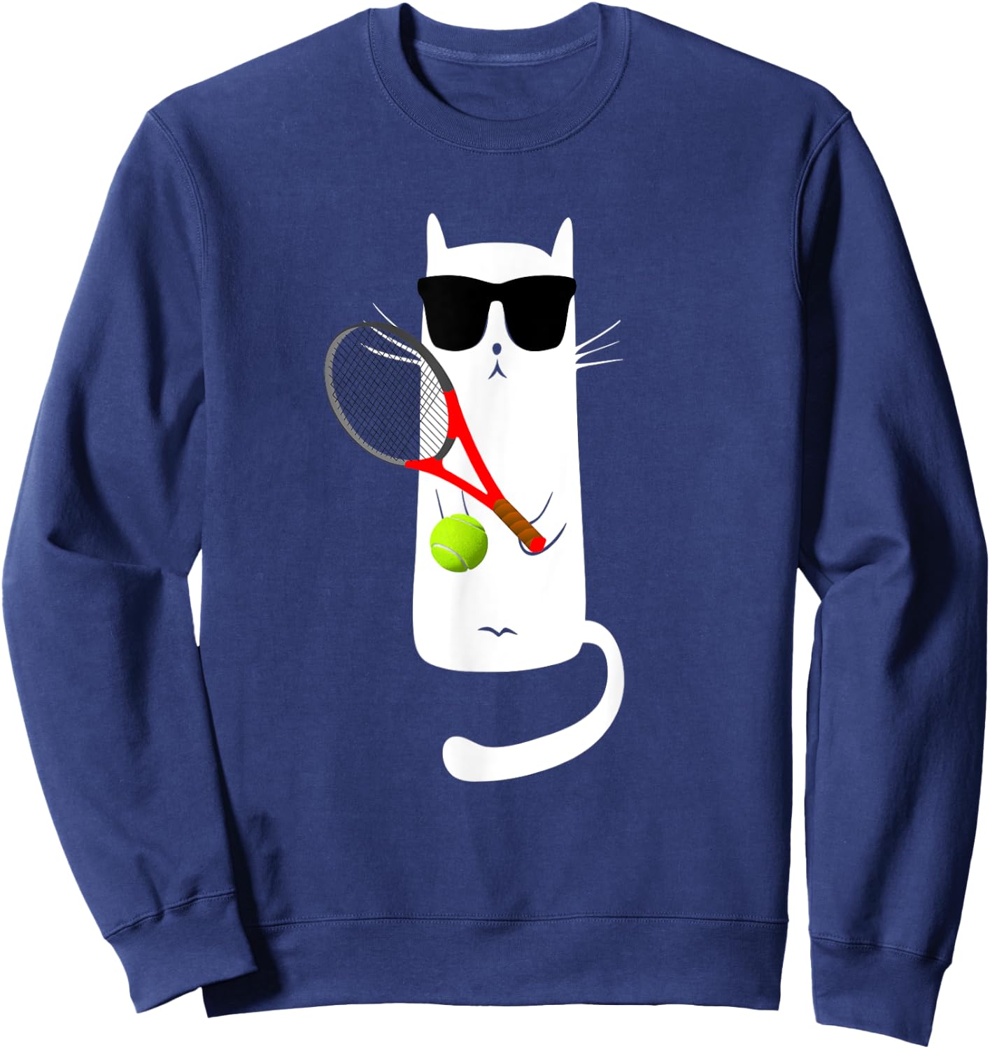 Funny Cat Wearing Sunglasses Playing Tennis Sweatshirt - Sweatshirt | Navy