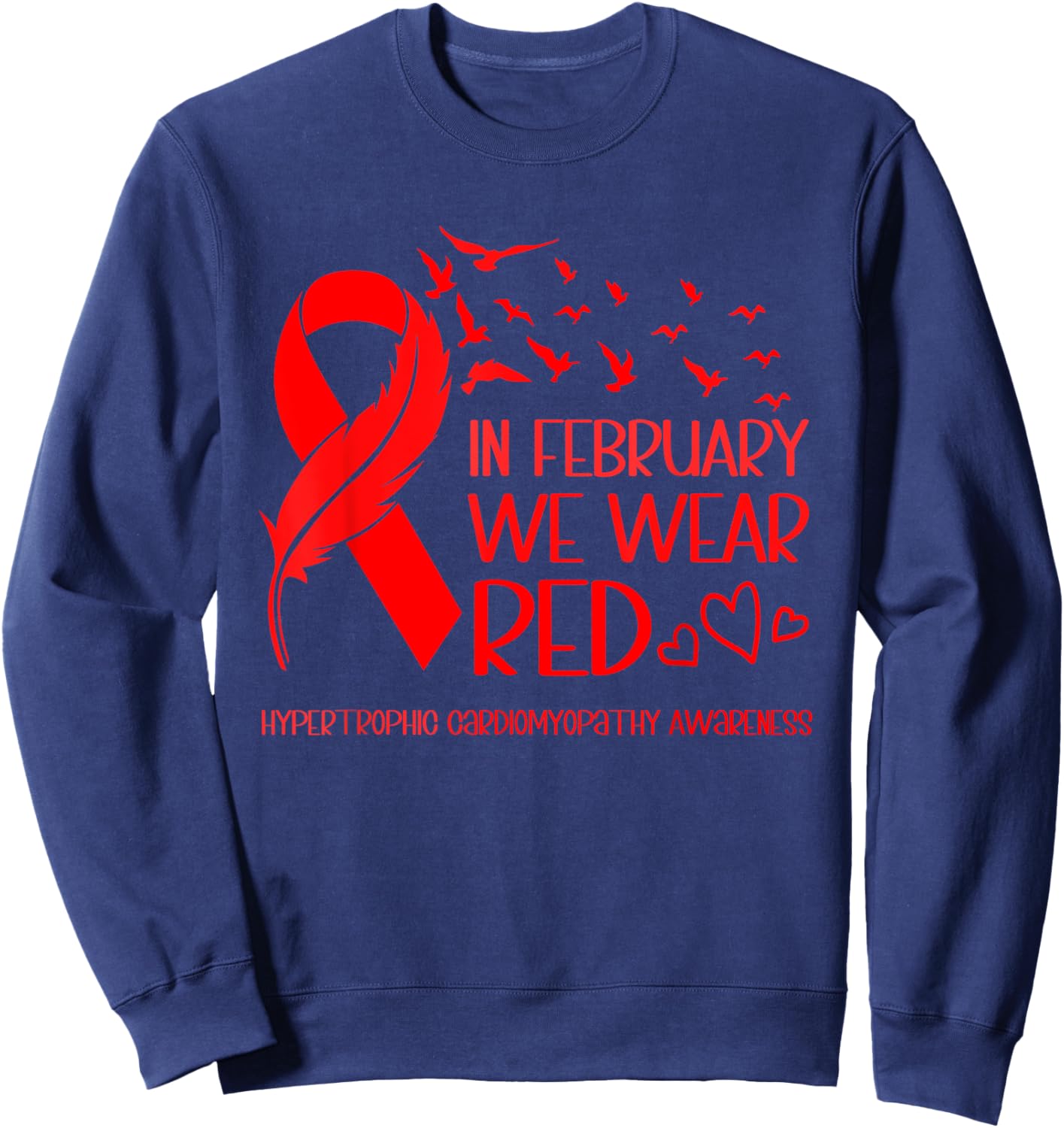Ribbon Heart Hypertrophic Cardiomyopathy Awareness HCM Sweatshirt - Sweatshirt | Navy