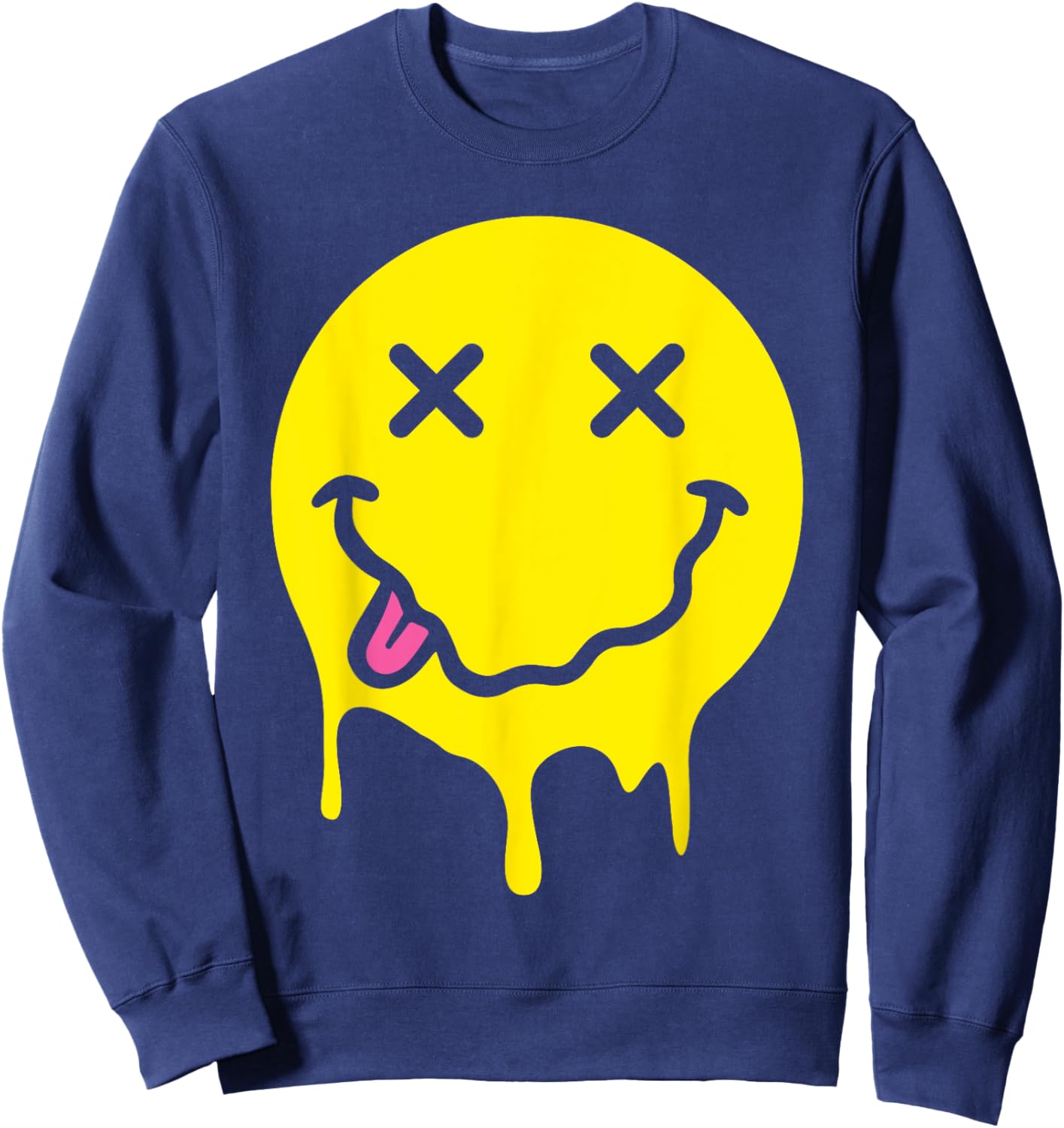 Melting Yellow Smile Funny Smiling Melted Dripping Face Cute Sweatshirt - Sweatshirt | Navy