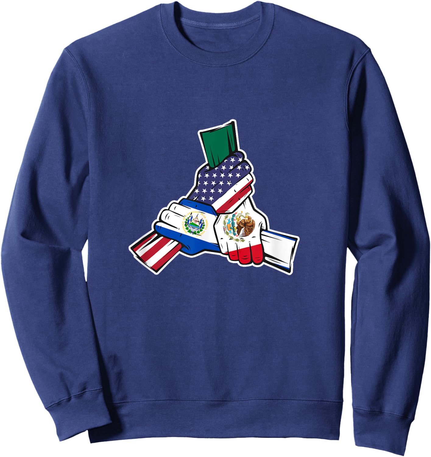 Holding Hands. Mexico, El Salvador Roots and USA Flag Sweatshirt - Sweatshirt | Navy