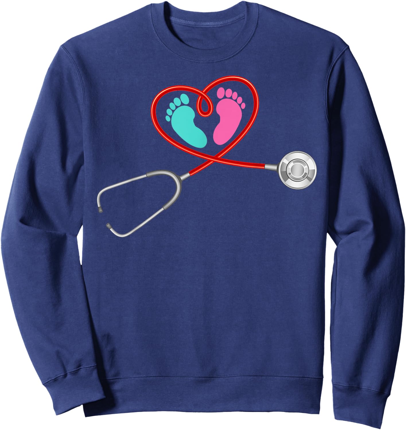 Pediatric OB NICU Nurse Stethoscope Baby Feet Funny Nursing Sweatshirt - Sweatshirt | Navy