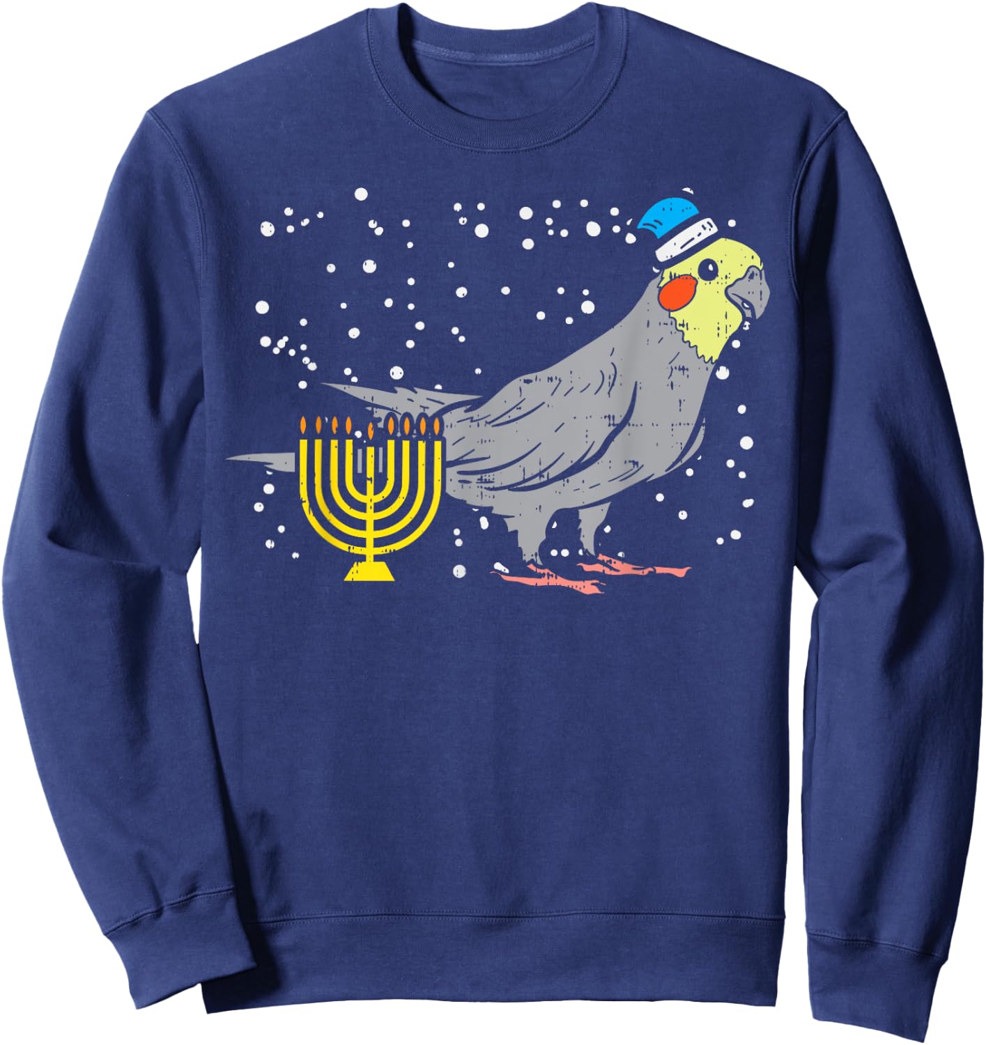 Cockatiel Menorah Jewish Cockatoo Parrot Bird Hanukkah Gift Sweatshirt - Sweatshirt | Navy