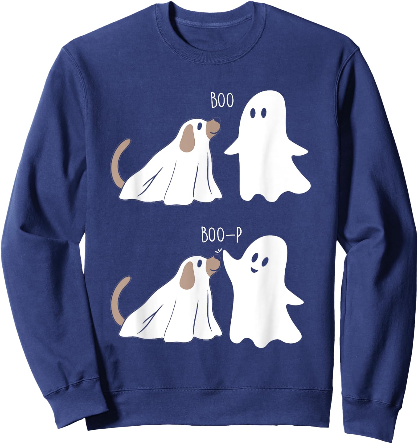 Boo Boop Dog And Ghost Funny Halloween Spooky Dog Women Kids Sweatshirt - Sweatshirt | Navy