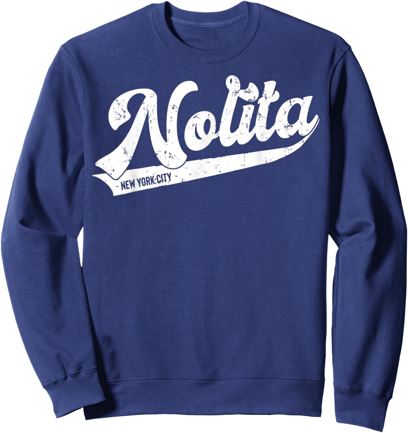 Nolita New York City Typographic Distressed Design Sweatshirt - Sweatshirt | Navy